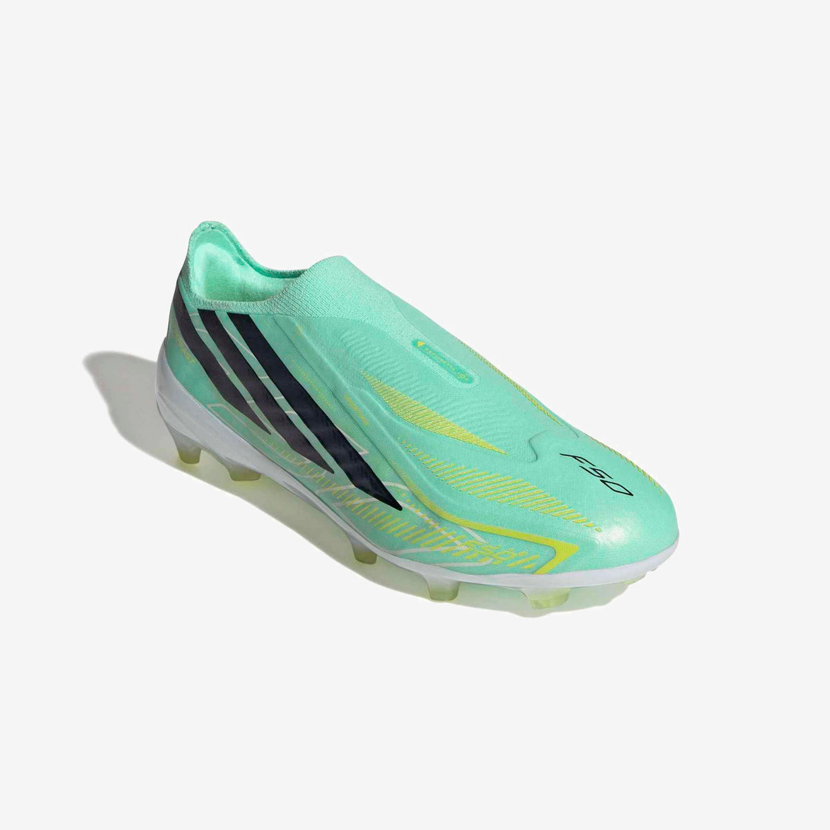 adidas Jr. F50 Hyperfast Elite Laceless Big Kids' Firm-Ground Low-Top Soccer Cleats - Pulse Mint / Core Black / Solar Lemon