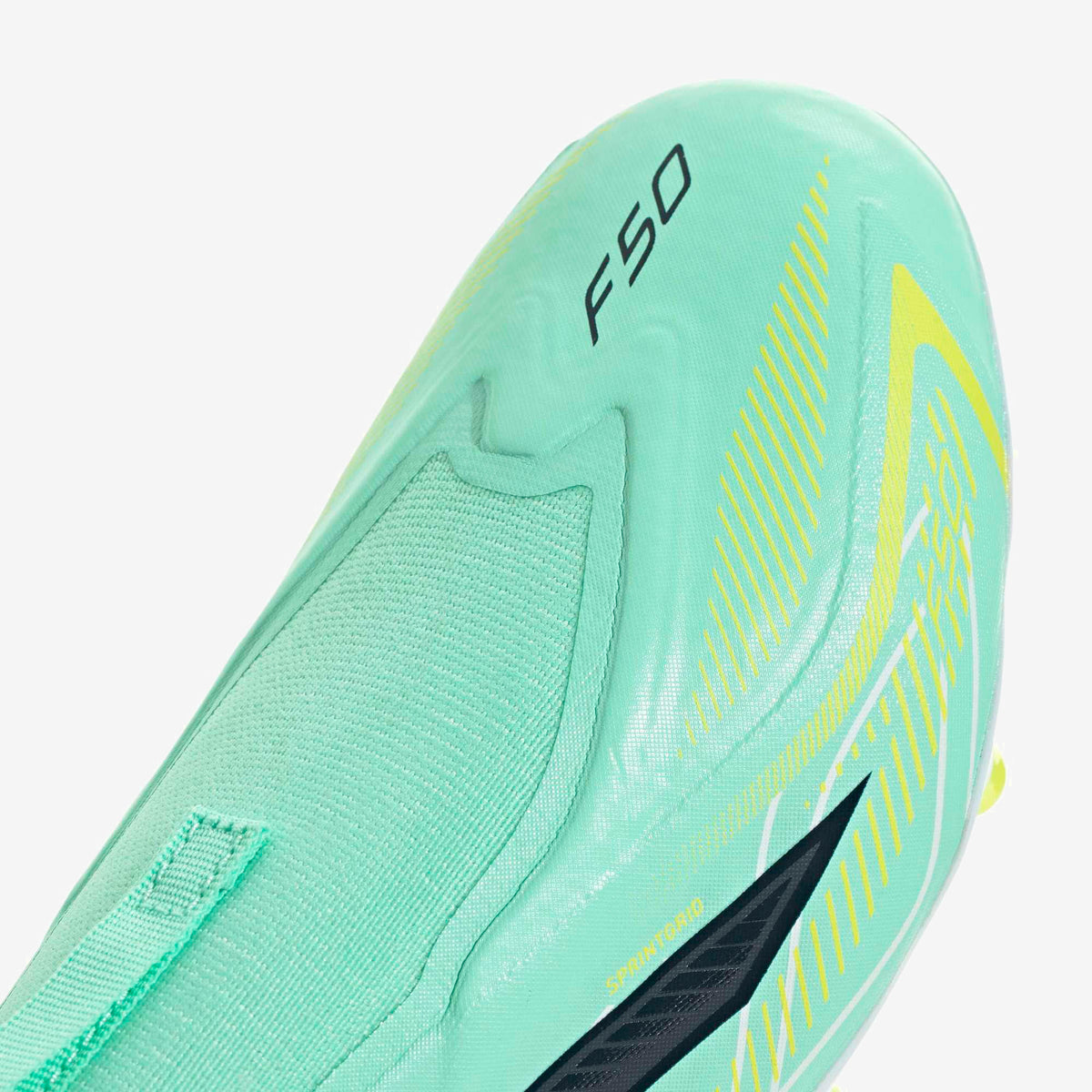 adidas Jr. F50 Hyperfast League Laceless Big Kids' Firm-Ground Low-Top Soccer Cleats - Pulse Mint / Night Navy / Solar Lemon