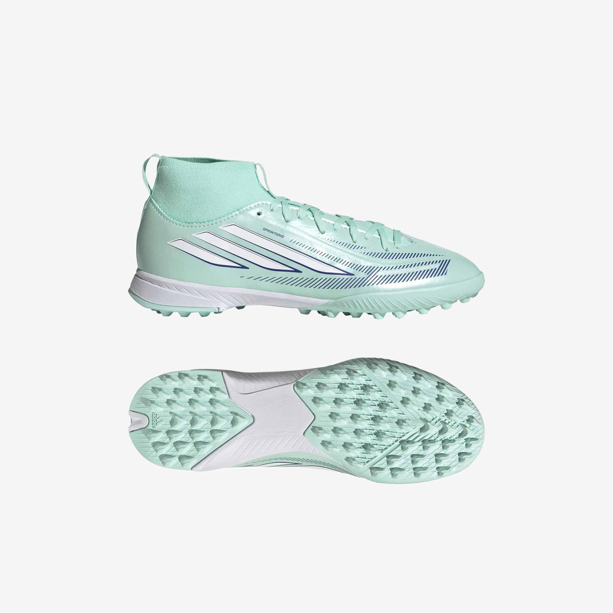 adidas Jr. F50 Sparkfusion League Little/Big Kids' Turf High-Top Soccer Shoes - Clear Mint / Ftwr White / Solar Purple