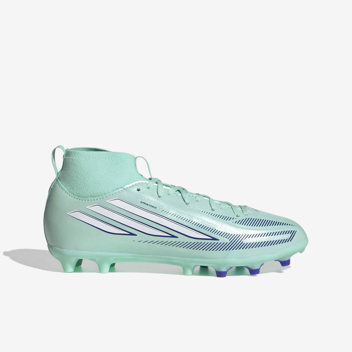 adidas F50 Sparkfusion League Mid Cut Little/Big Kids' Firm Ground/Artificial Grass High-Top Soccer Cleats - Clear Mint / Ftwr White / Solar Purple