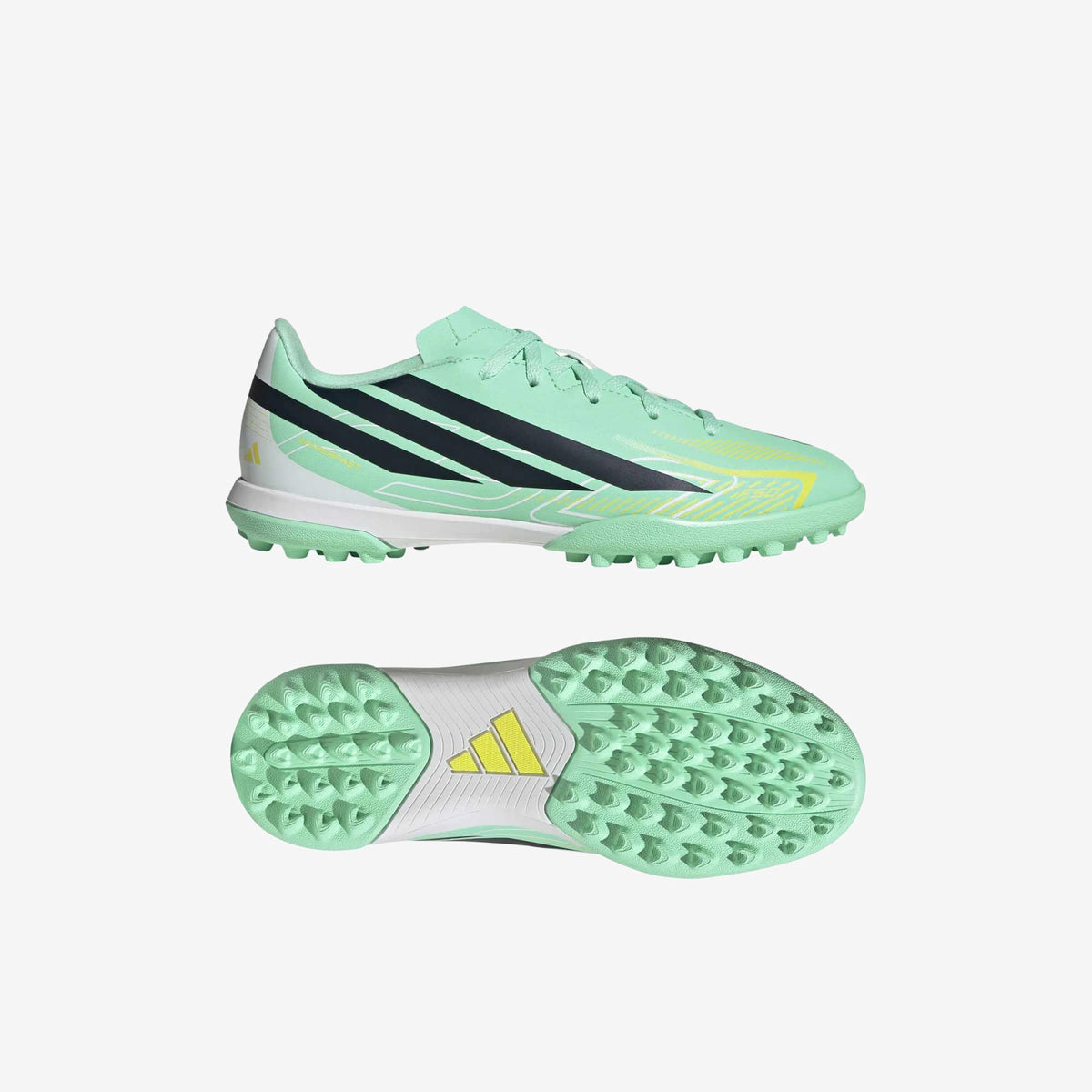 adidas Jr. F50 Hyperfast Club Little/Big Kids' Turf Low-Top Soccer Shoes - Pulse Mint / Night Navy / Solar Lemon