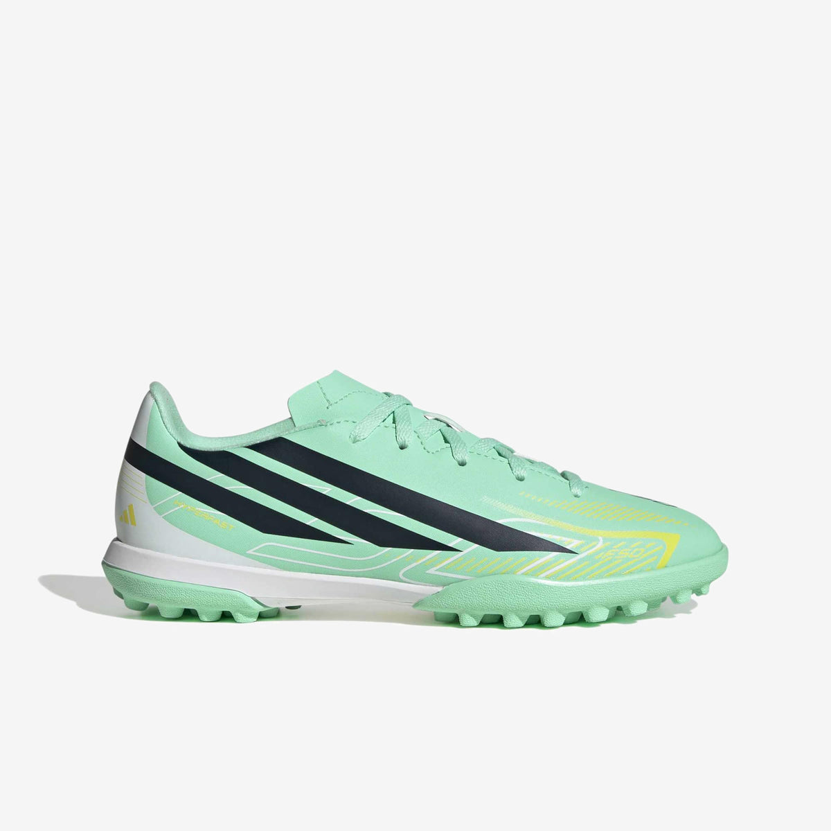 adidas Jr. F50 Hyperfast Club Little/Big Kids' Turf Low-Top Soccer Shoes - Pulse Mint / Night Navy / Solar Lemon