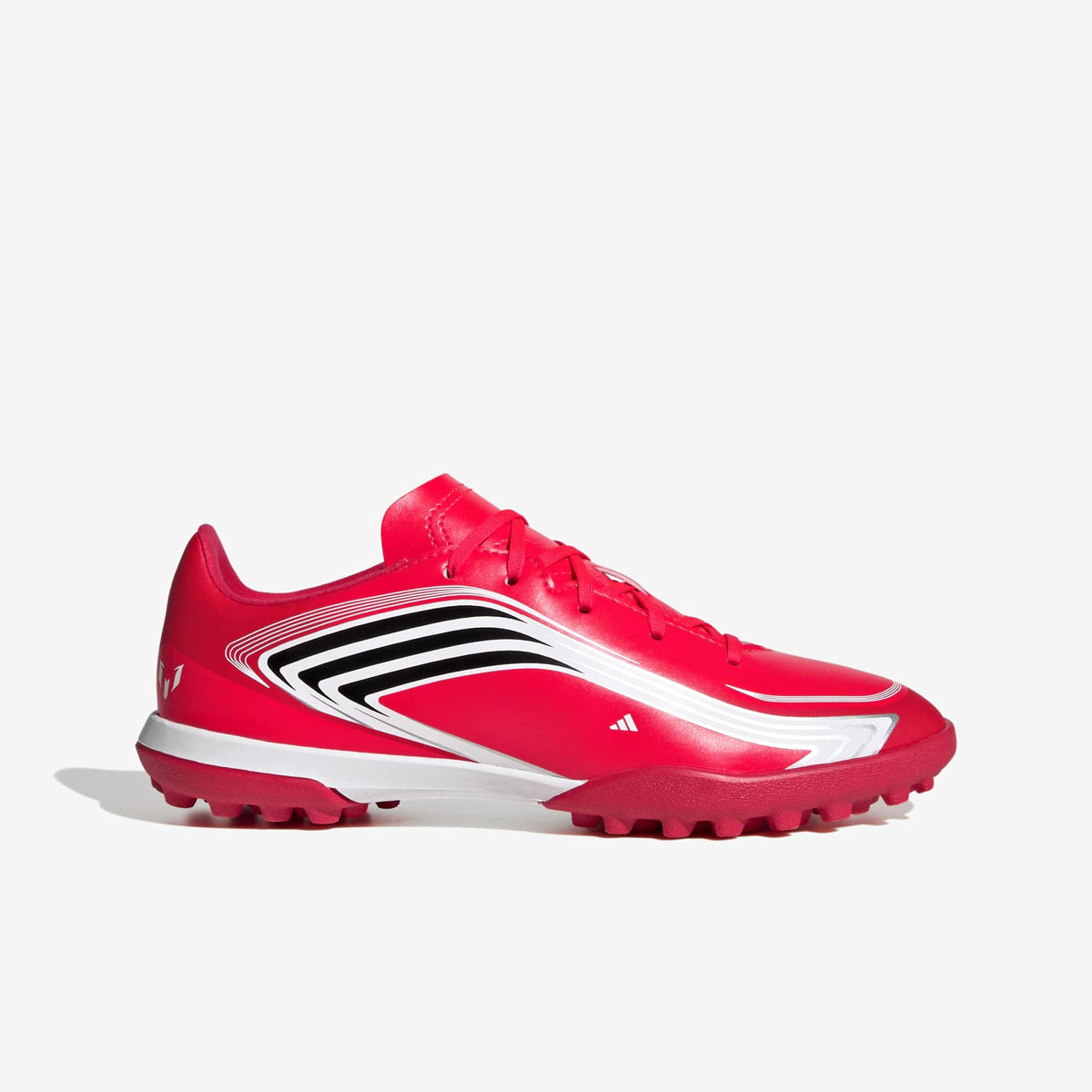 adidas Jr. F50 Messi Club Little/Big Kids' Turf Low-Top Soccer Shoes - Lucid Red / Core Black / Pure Ruby