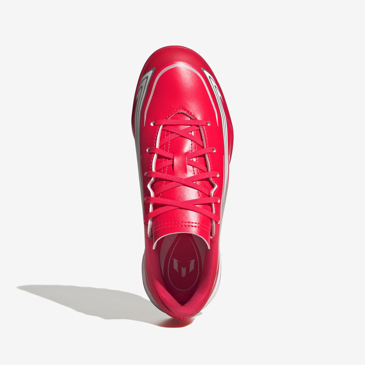 adidas Jr. F50 Messi Club Little/Big Kids' Turf Low-Top Soccer Shoes - Lucid Red / Core Black / Pure Ruby