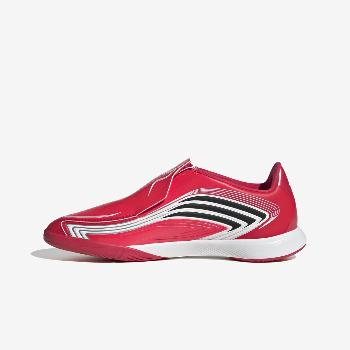 adidas Jr. F50 Messi League Laceless Big Kids' Indoor/Court Low-Top Soccer Shoes - Lucid Red / Core Black / Pure Ruby