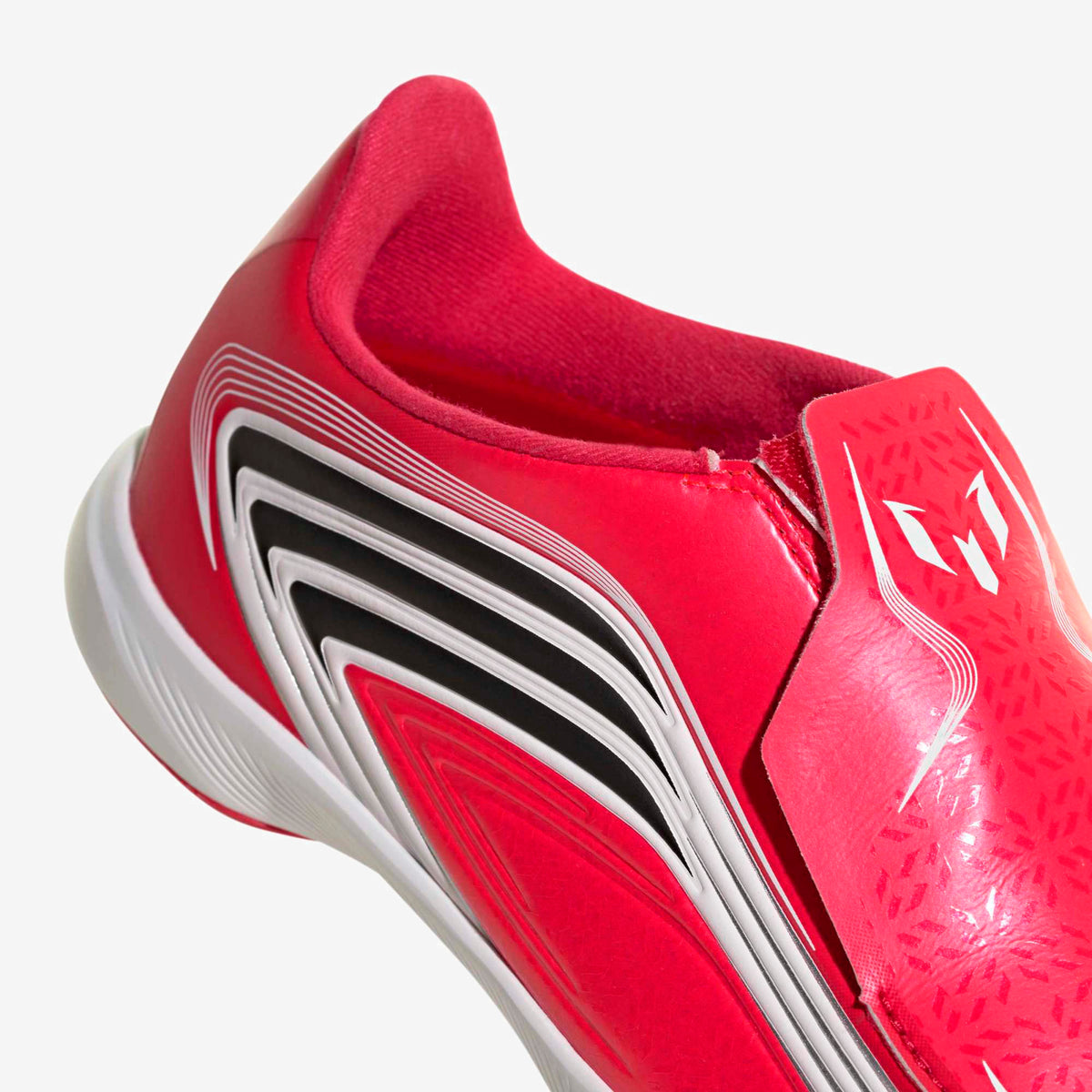 adidas Jr. F50 Messi League Laceless Big Kids' Indoor/Court Low-Top Soccer Shoes - Lucid Red / Core Black / Pure Ruby
