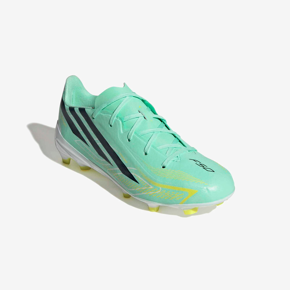 adidas Jr. F50 Hyperfast League Big Kids' Firm-Ground Low-Top Soccer Cleats - Pulse Mint / Night Navy / Solar Lemon