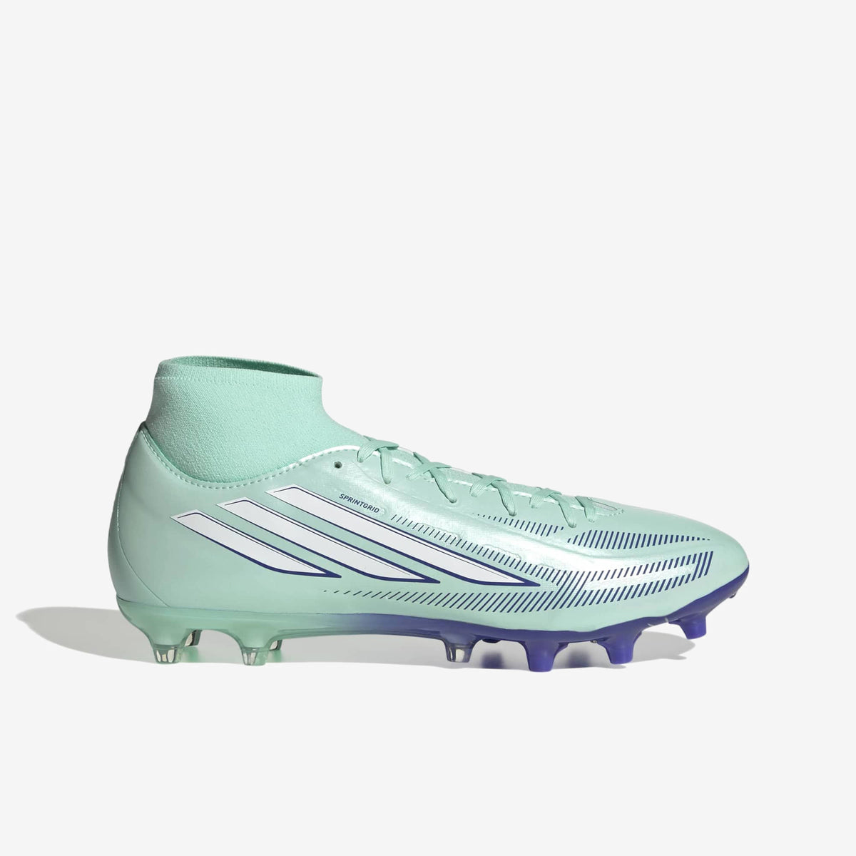 adidas F50 Sparkfusion League Mid Cut Firm Ground/Artificial Grass High-Top Soccer Cleats - Clear Mint / Ftwr White / Solar Purple