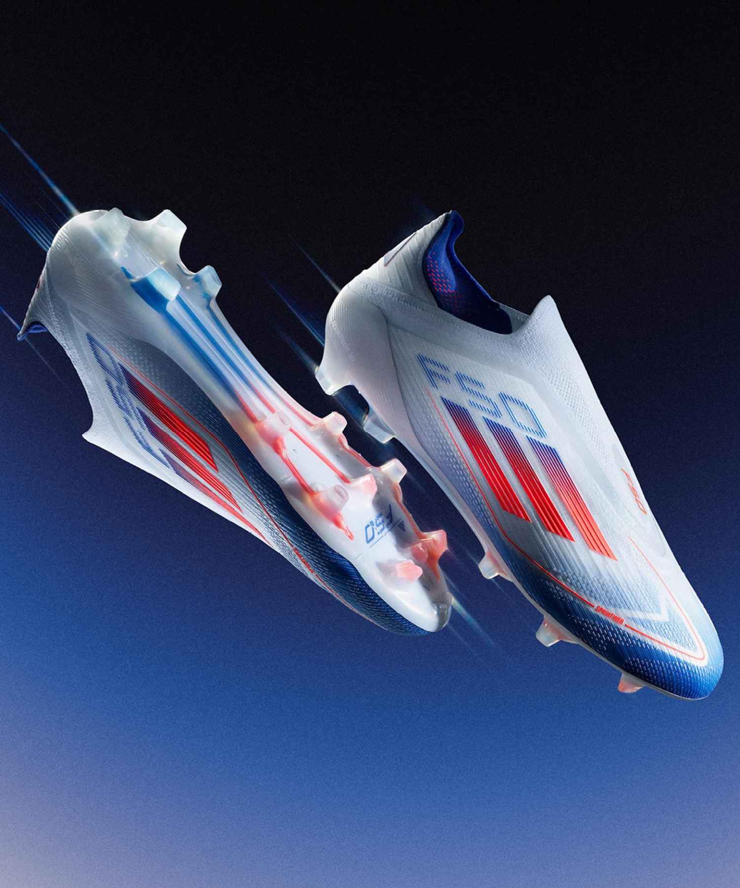 adidas F50 Elite soccer cleats with Sprintframe 360 soleplate, Fibertouch upper and solar red and lucid blue accents