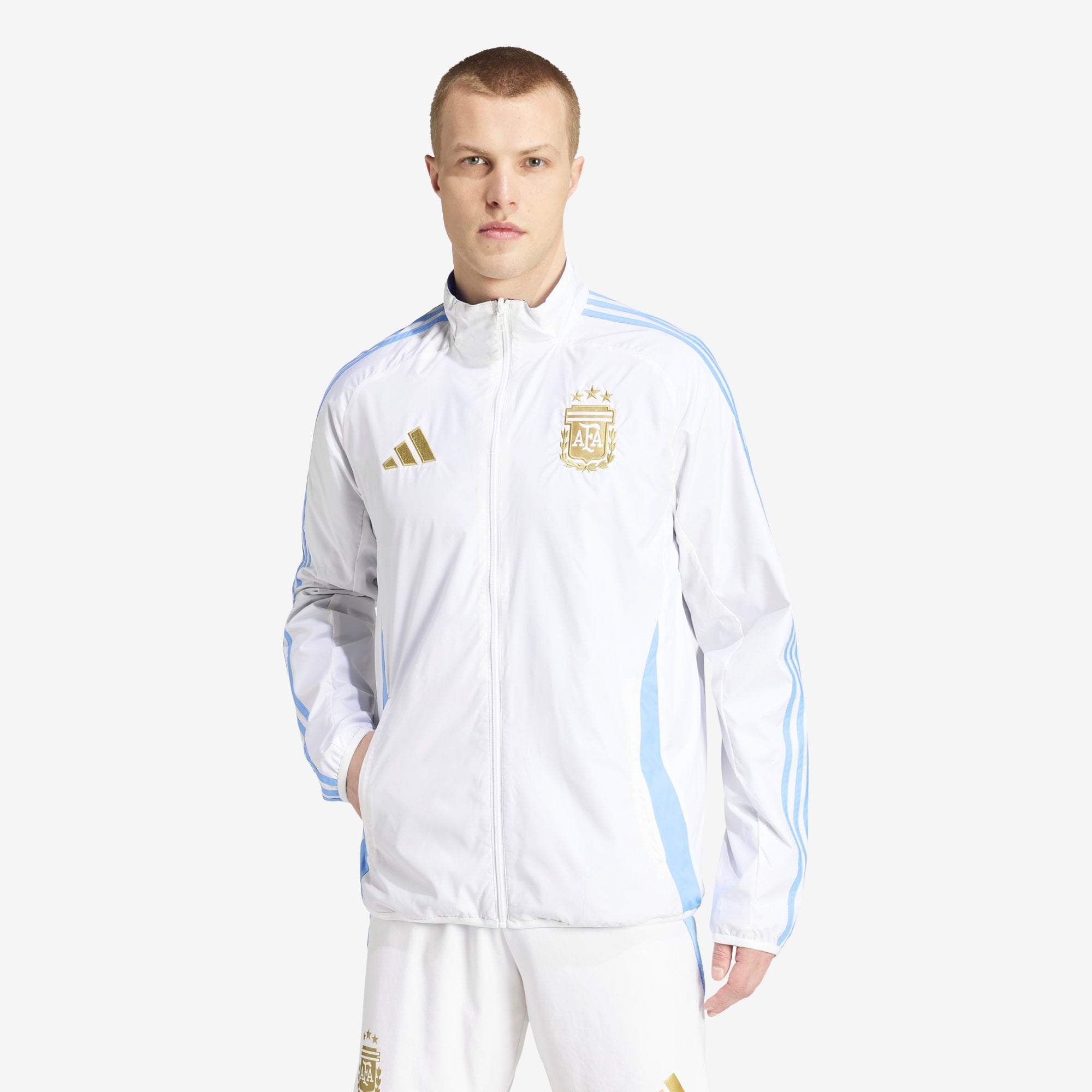 adidas Argentina Anthem Men's Full-Zip Soccer Jacket - White / Lucid Blue