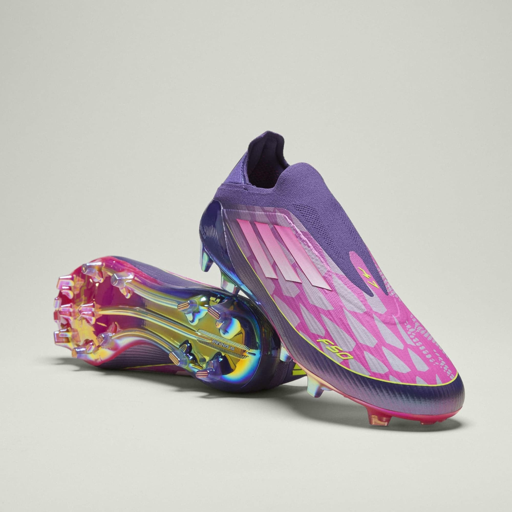 adidas F50 Elite LY Laceless Firm-Ground Low-Top Soccer Cleats - Purple / Cloud White / Lucid Lemon
