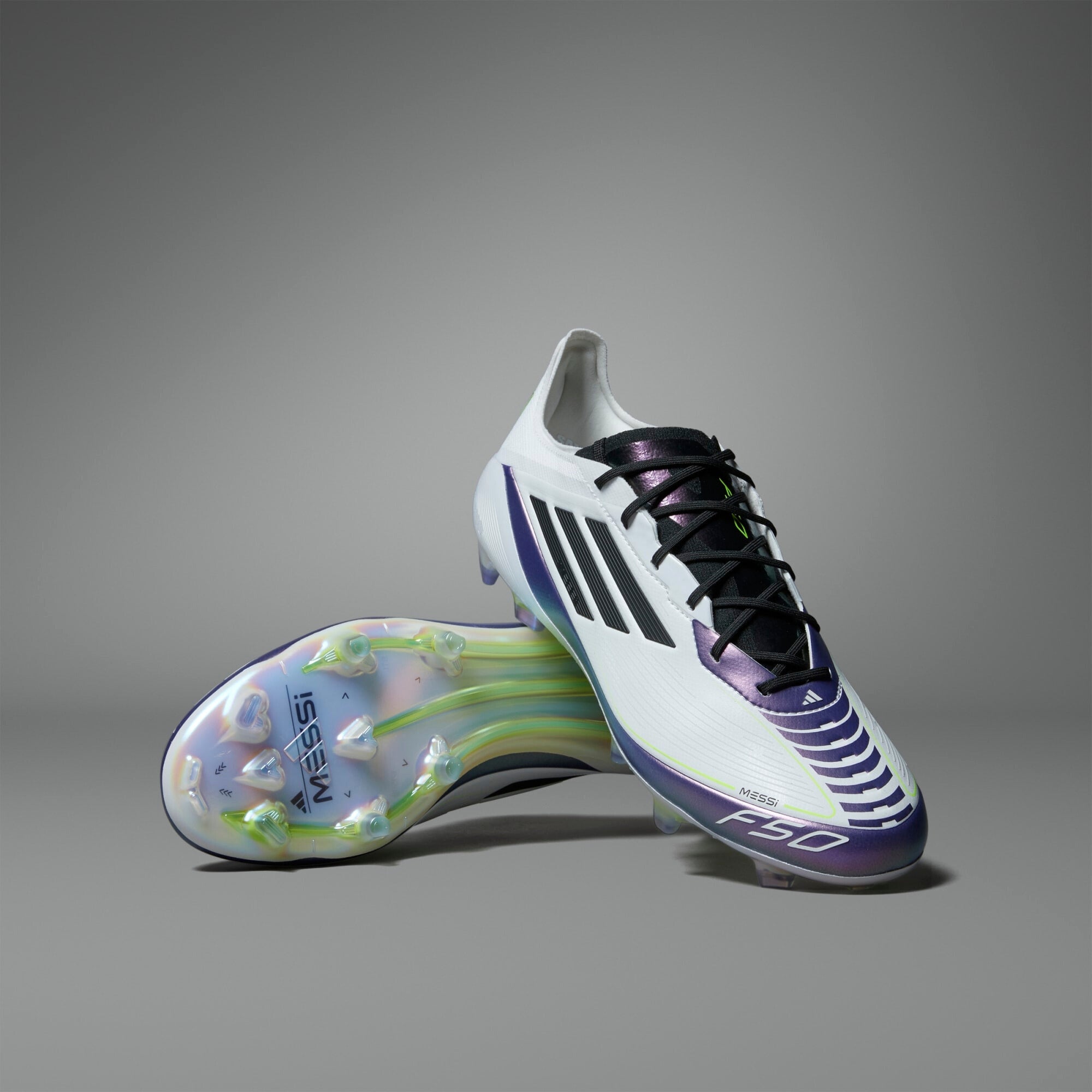 adidas F50 Elite Messi FG Low-Top Soccer Cleats - Cloud White / Core Black / Purple