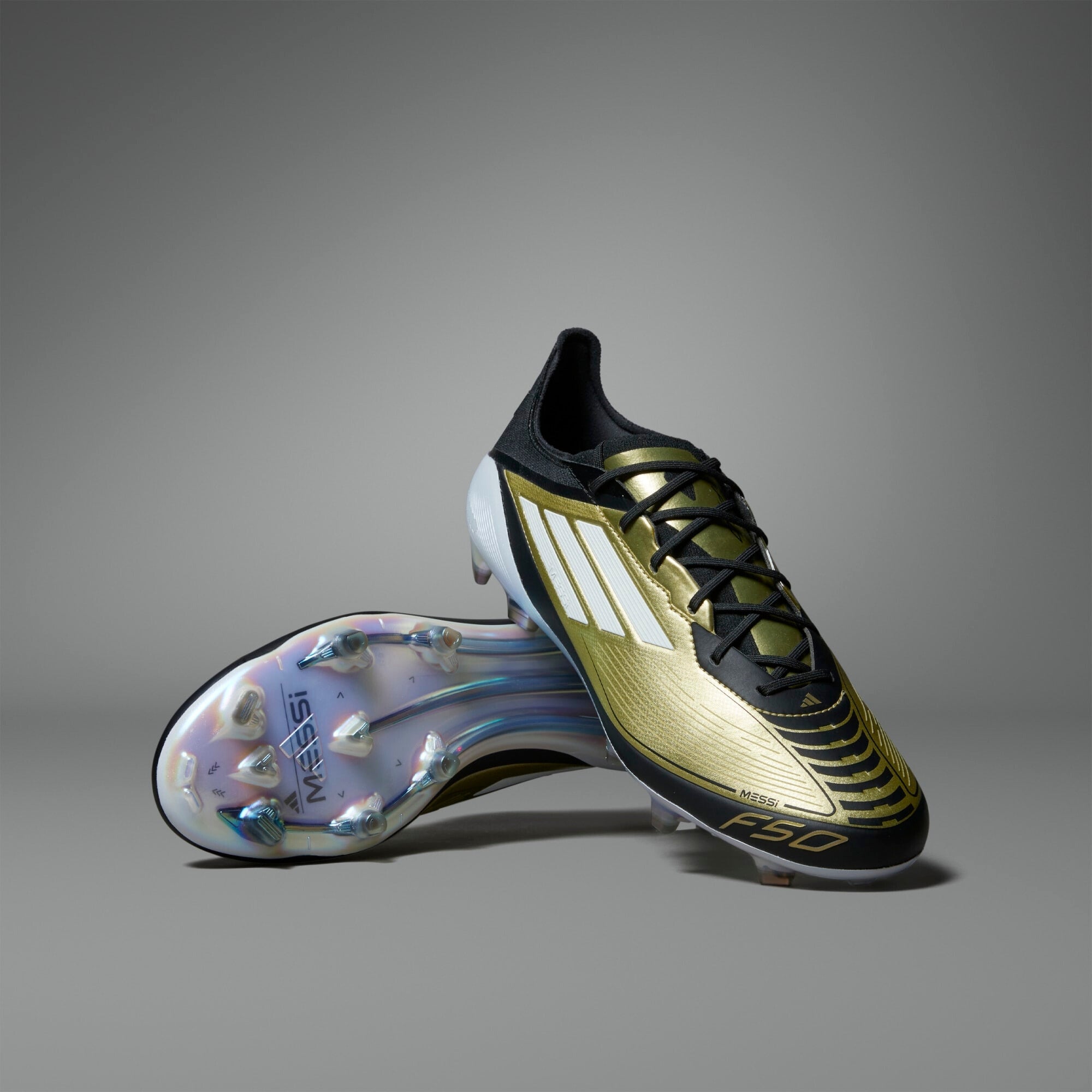 adidas F50 Elite Messi FG Low-Top Soccer Cleats - Gold Metallic / Cloud White / Core Black