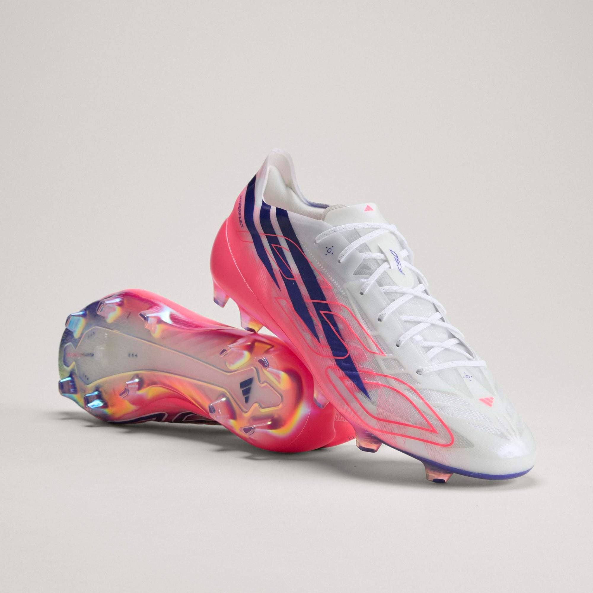 adidas F50 Hyperfast EVO Firm-Ground Low-Top Soccer Cleats - Cloud White / Solar Purple / Solar Turbo
