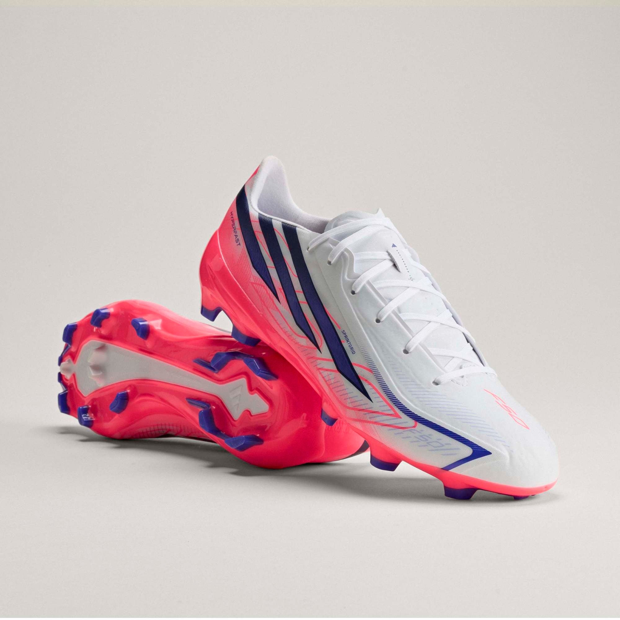 adidas F50 Hyperfast League Firm-Ground Low-Top Soccer Cleats - Ftwr White / Solar Purple / Solar Turbo
