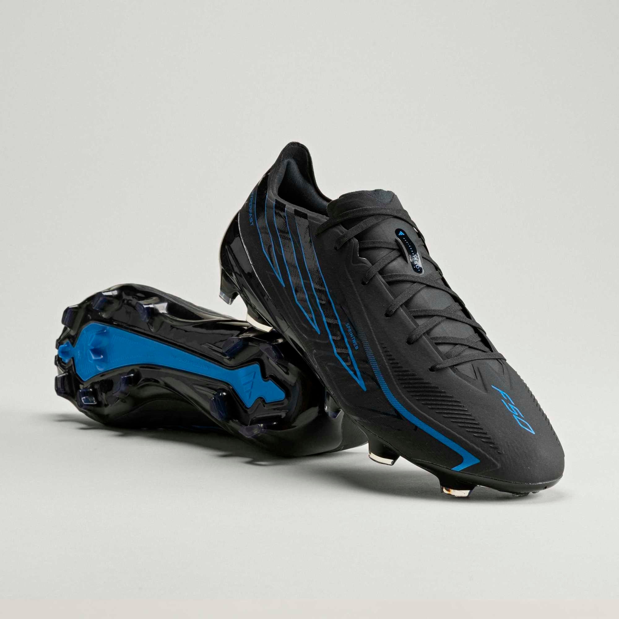 adidas F50 Hyperfast Pro Firm-Ground Low-Top Soccer Cleats - Core Black / Core Black / Lucid Ray Blue