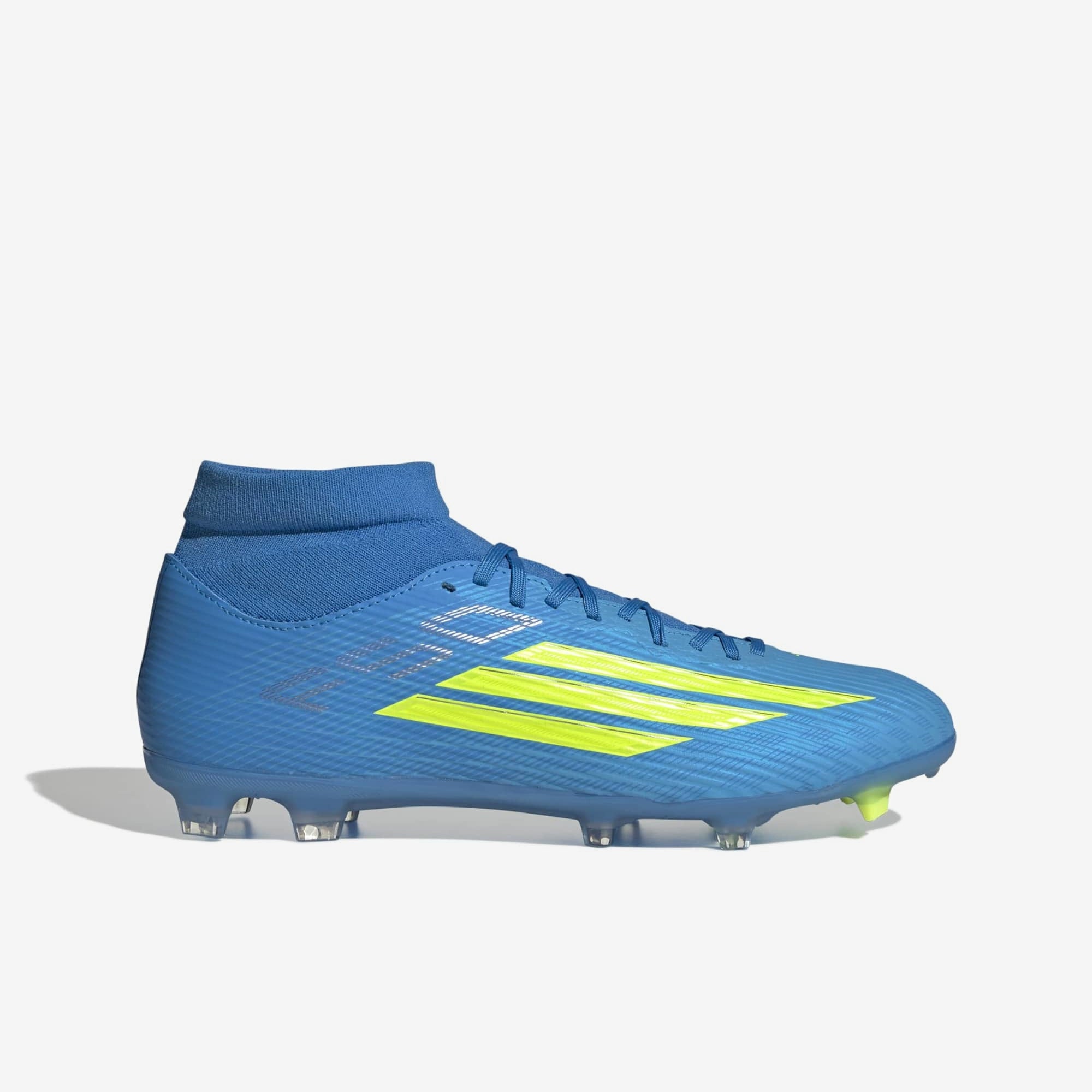adidas F50 League Mid Cut Firm/Multi-Ground Soccer Cleats - Lucid Ray Blue / Team Solar Yellow 2 / Lucid Aquamarine