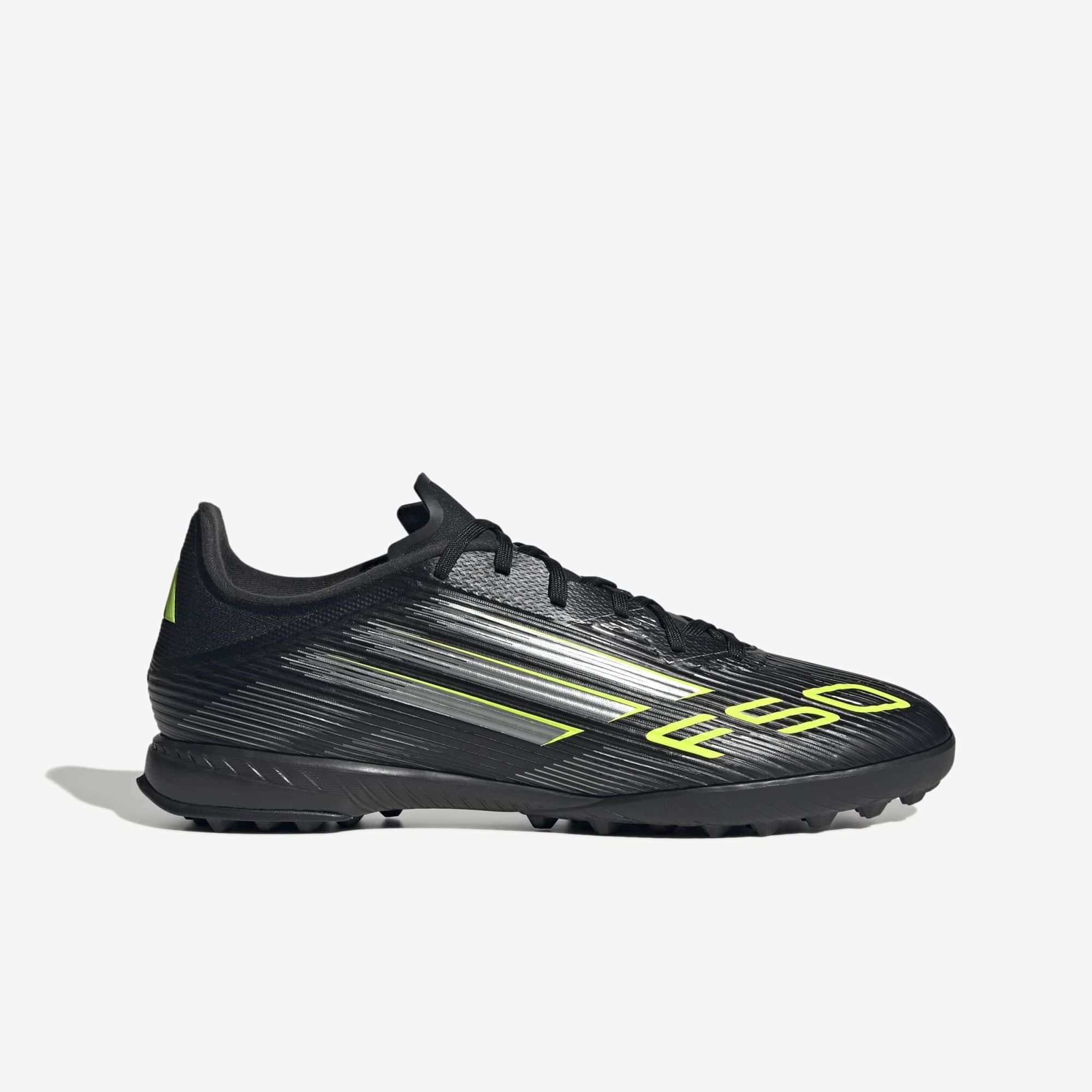 adidas F50 League Turf Low-Top Soccer Shoes - Core Black / Iron Metallic / Lucid Lemon