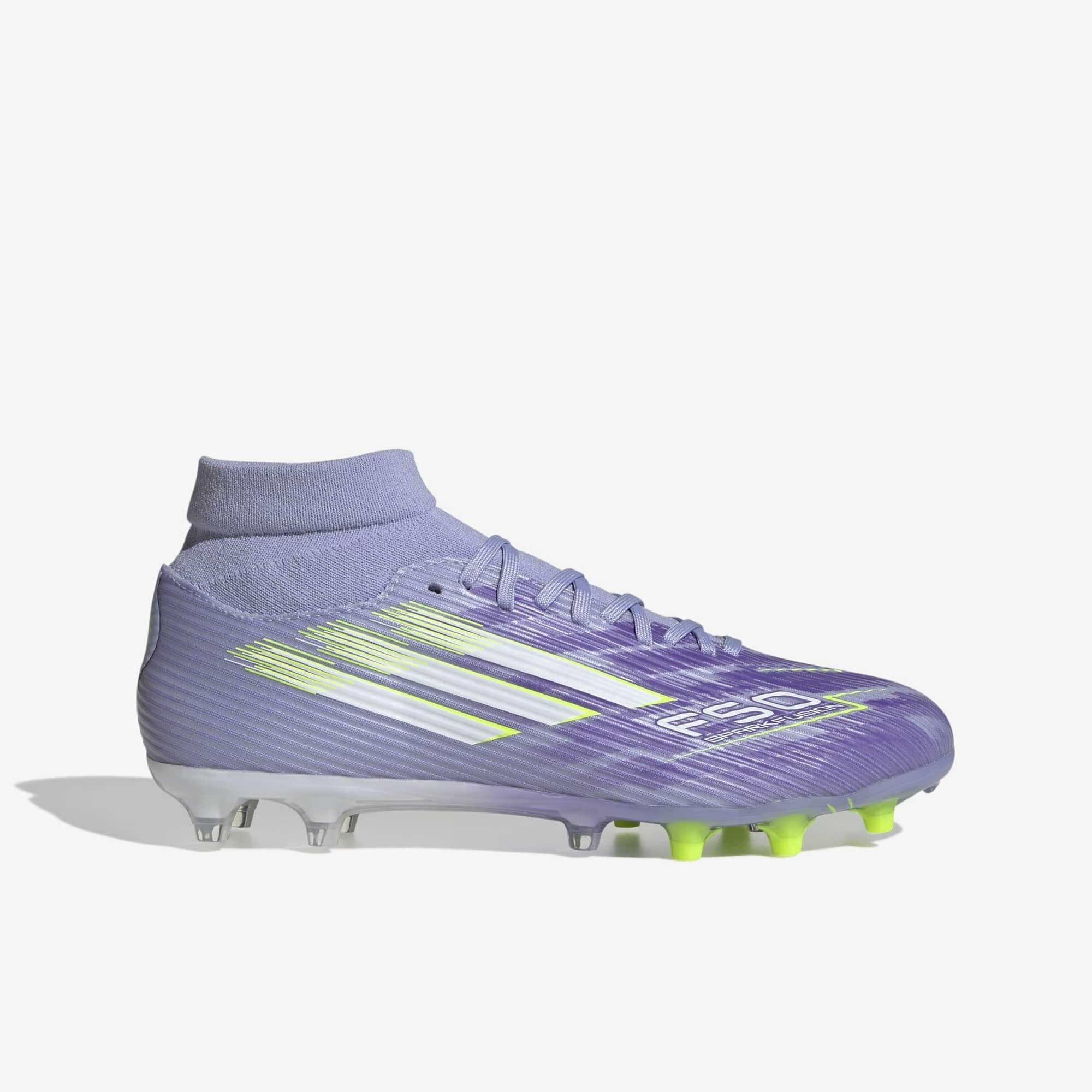 adidas F50 Sparkfusion League Firm Ground/Artificial Grass High-Top Soccer Cleats - Violet Tone / Lucid Lemon / Purple Rush