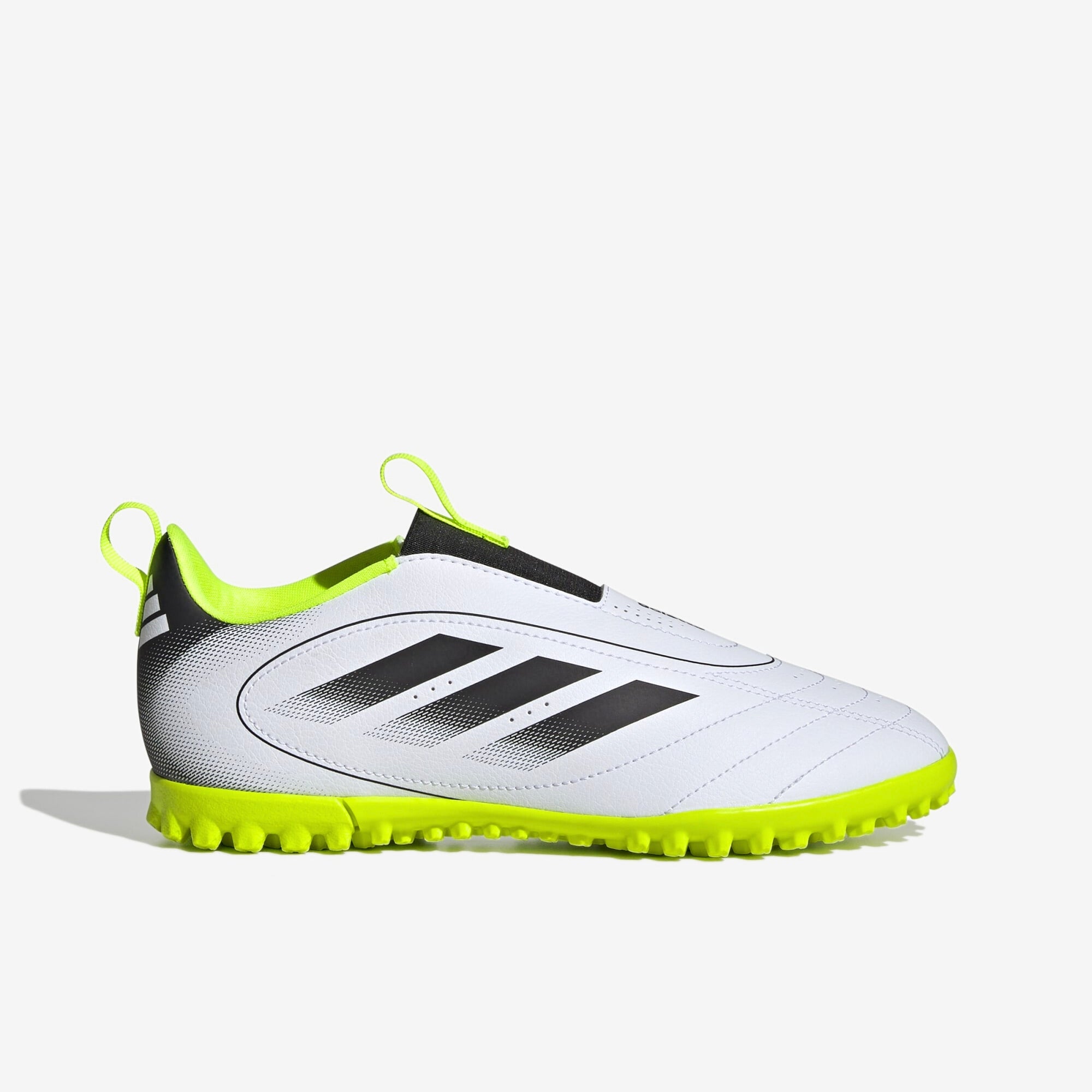 adidas Jr. Goletto IX Laceless Little/Big Kids' TF Low-Top Soccer Shoes - Cloud White / Core Black / Lucid Lemon