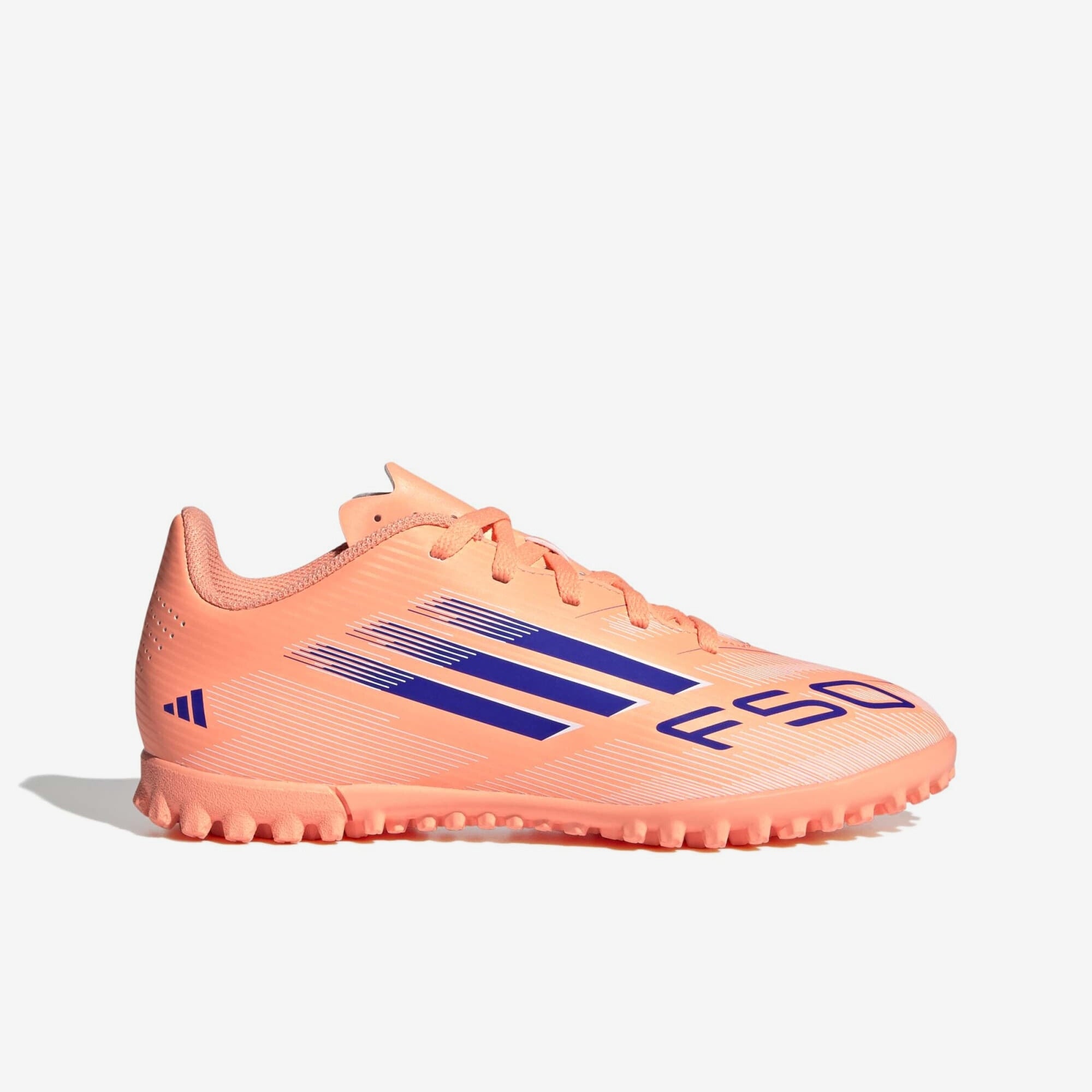 adidas Jr. F50 Club Big Kids' Turf Low-Top Soccer Shoes - Beam Orange / Lucid Blue / Cloud White