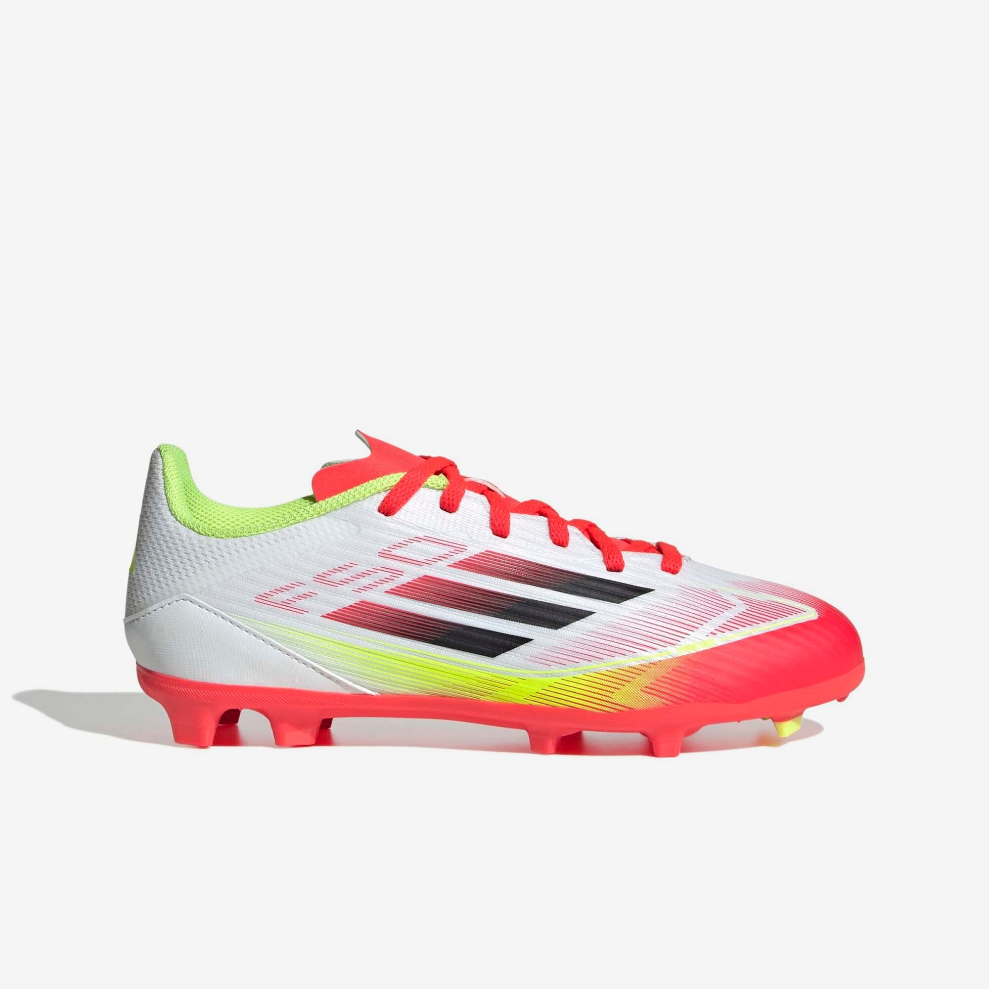 adidas Jr. F50 League Big Kids' Firm/Multi-Ground Low-Top Soccer Cleats - Cloud White / Core Black / Solar Yellow