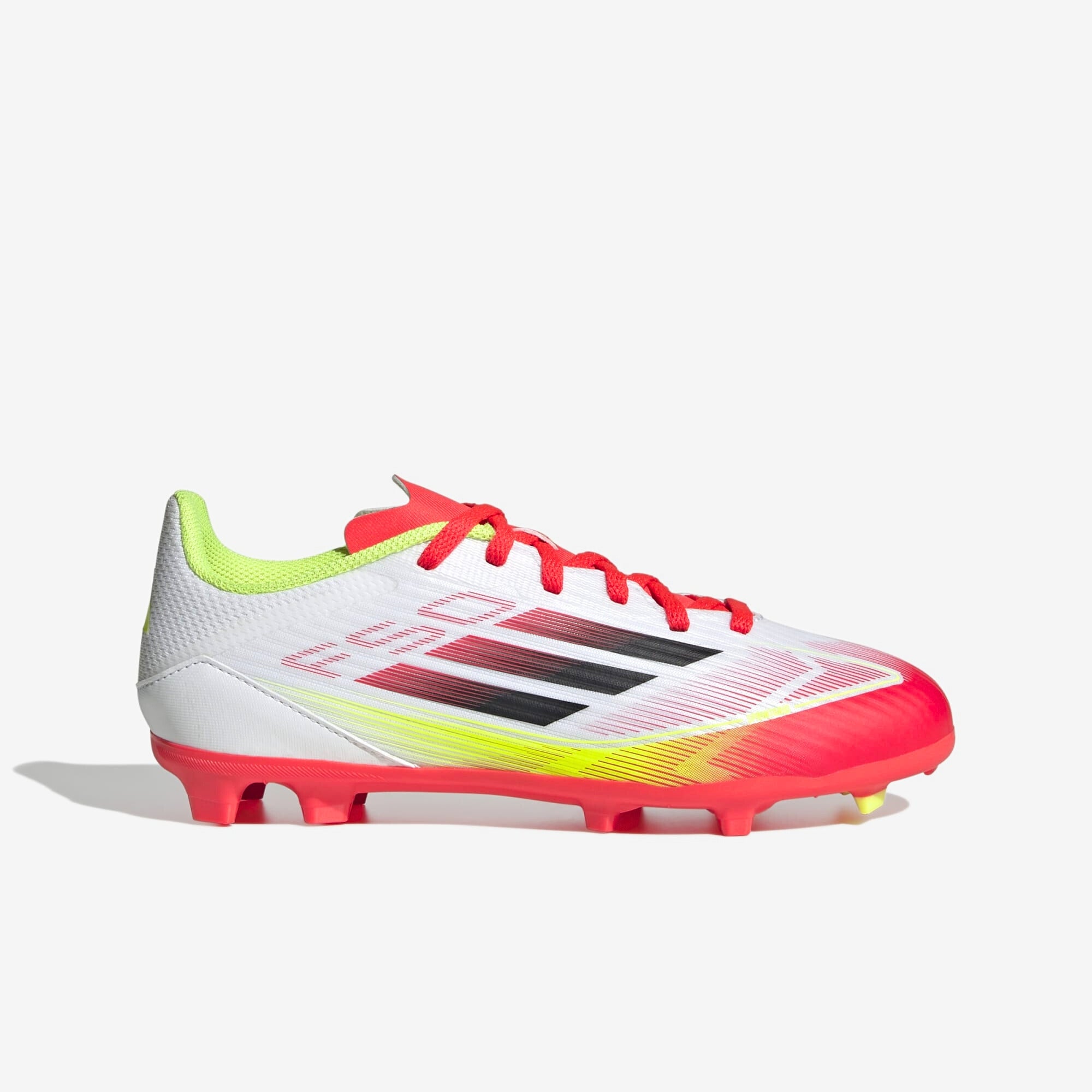 adidas Jr. F50 League Little/Big Kids' FG/MG Low-Top Soccer Cleats - Cloud White / Core Black / Solar Yellow