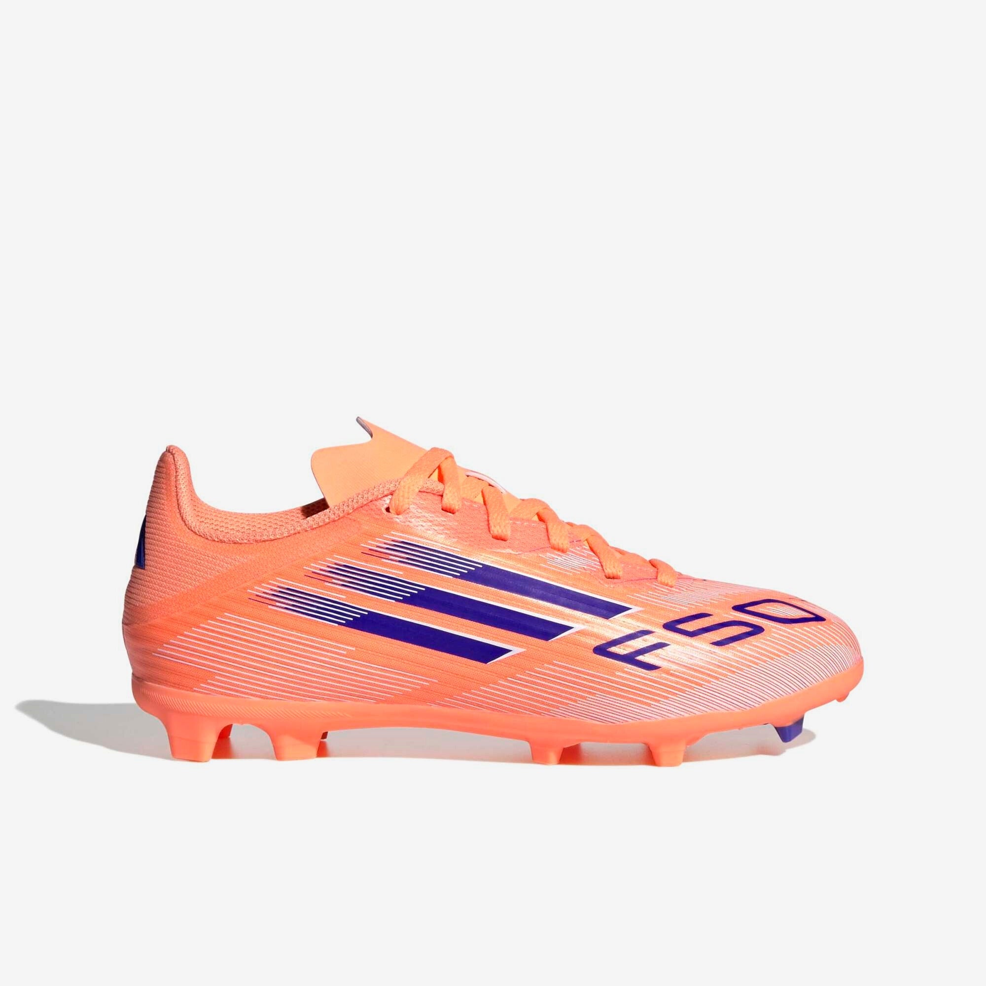 adidas Jr. F50 League Kids' Firm/Multi-Ground Low-Top Soccer Cleats - Beam Orange / Lucid Blue / Cloud White