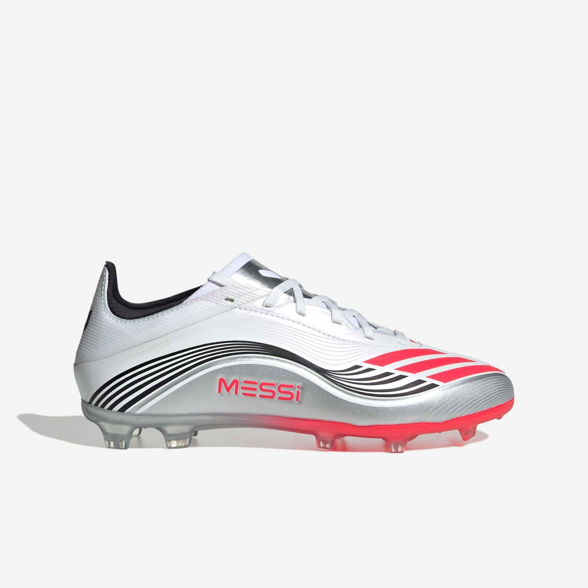 adidas Jr. F50 Messi Elite Big Kids' Firm-Ground Low-Top Soccer Cleats - Cloud White / Lucid Red / Silver Metallic