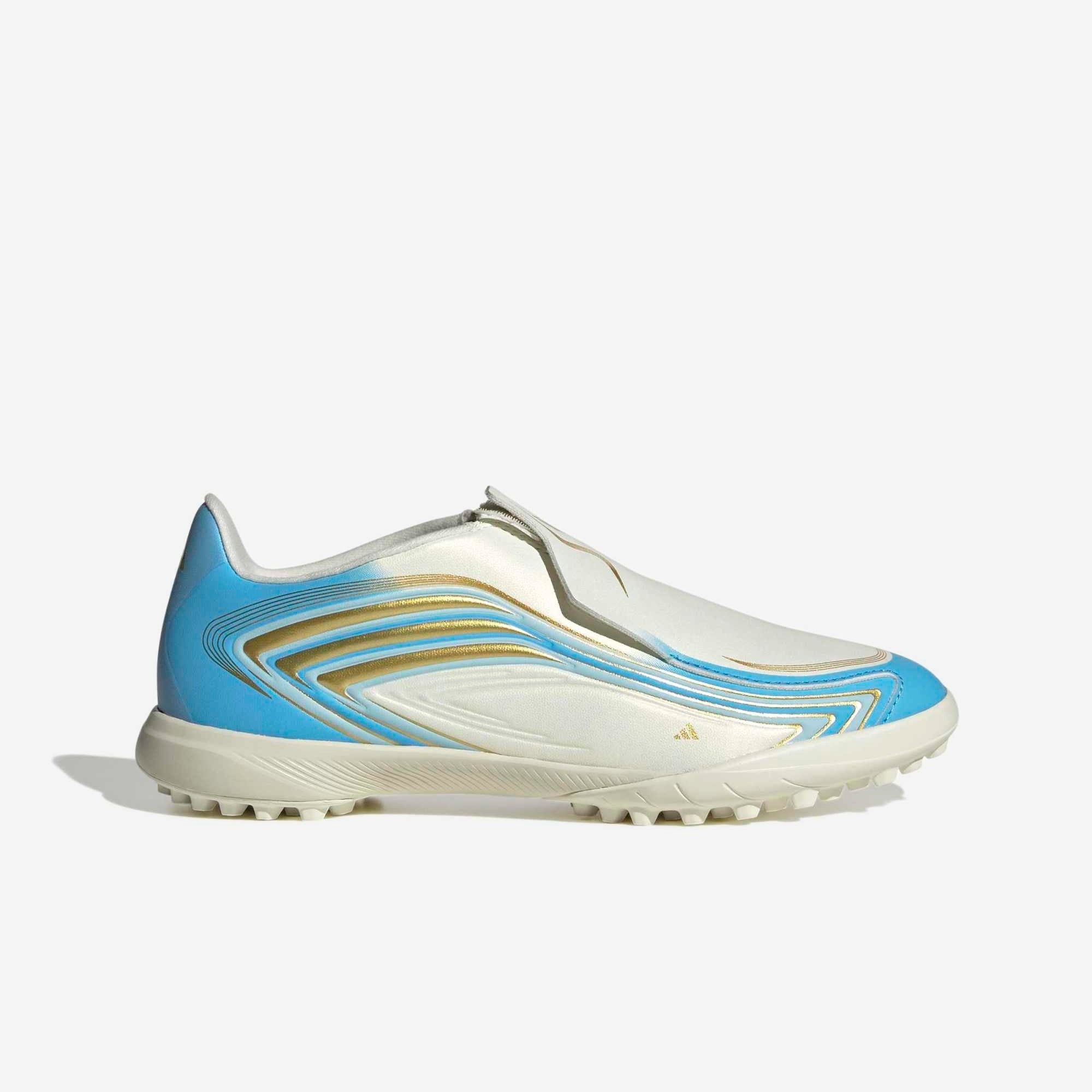 adidas Jr. F50 Messi League Laceless Big Kids Turf Low-Top Soccer Shoes - Ivory / Semi Blue Burst / Icey Blue