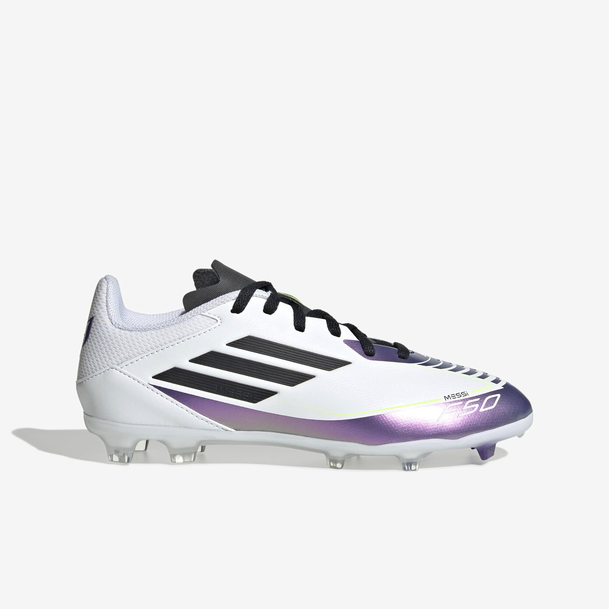 adidas Jr. Messi F50 League Little/Big Kids' FG/MG Low-Top Soccer Cleats - Cloud White / Core Black / Purple