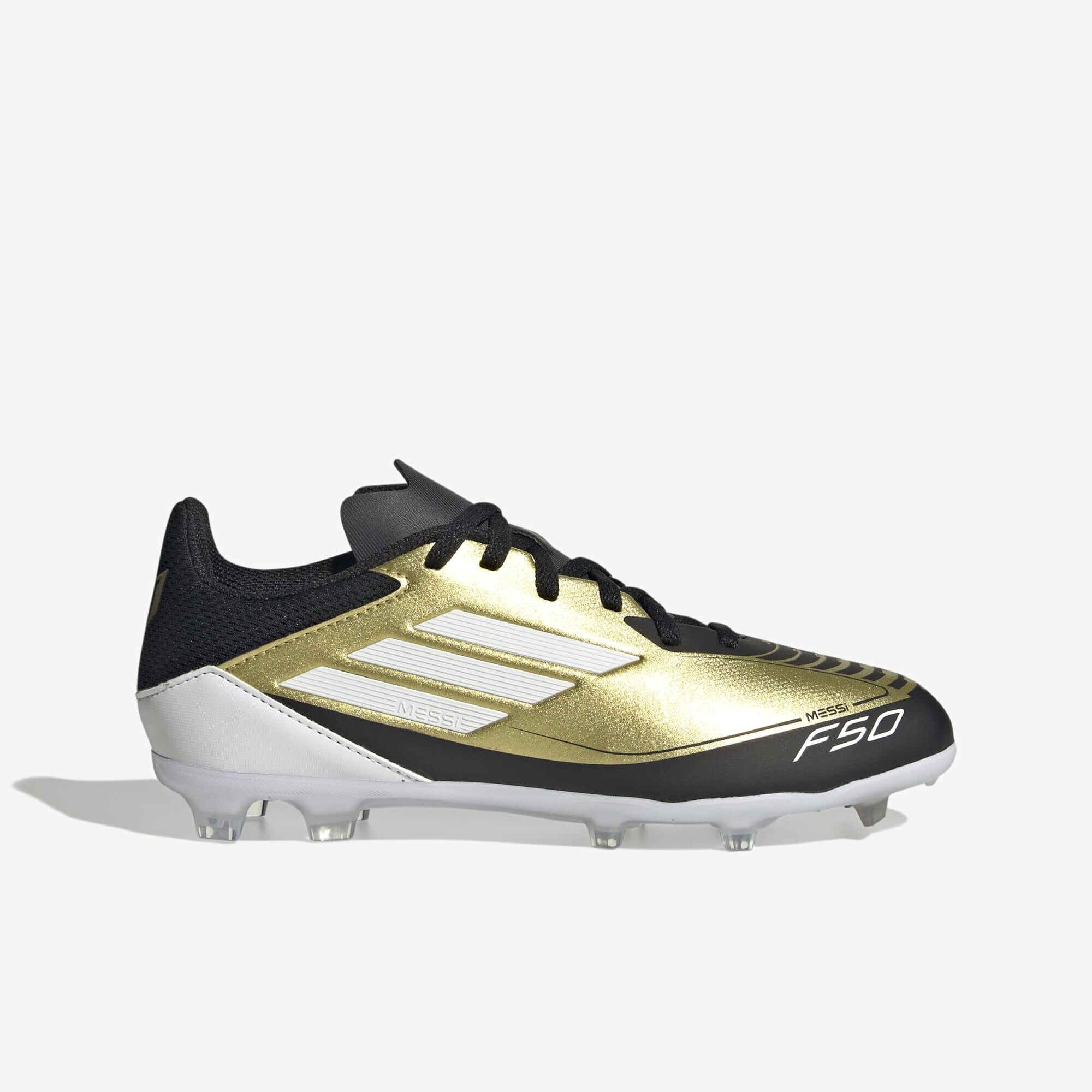 adidas Jr. Messi F50 League Little/Big Kids' FG/MG Low-Top Soccer Cleats - Gold Metallic / Cloud White / Core Black