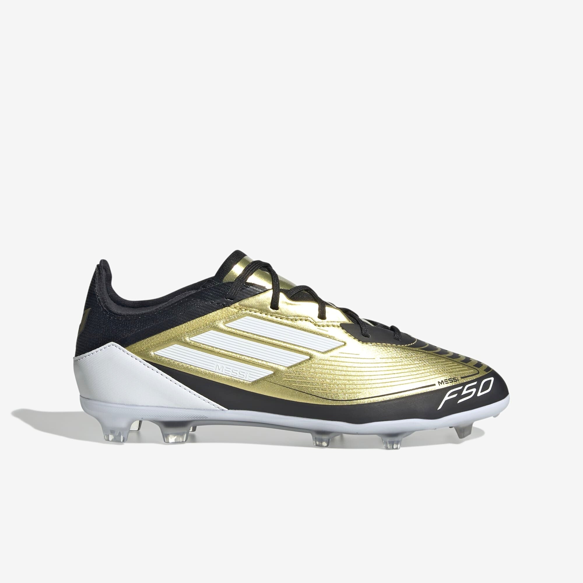 adidas Jr. Messi F50 Pro Little/Big Kids' FG Low-Top Soccer Cleats - Gold Metallic / Cloud White / Core Black