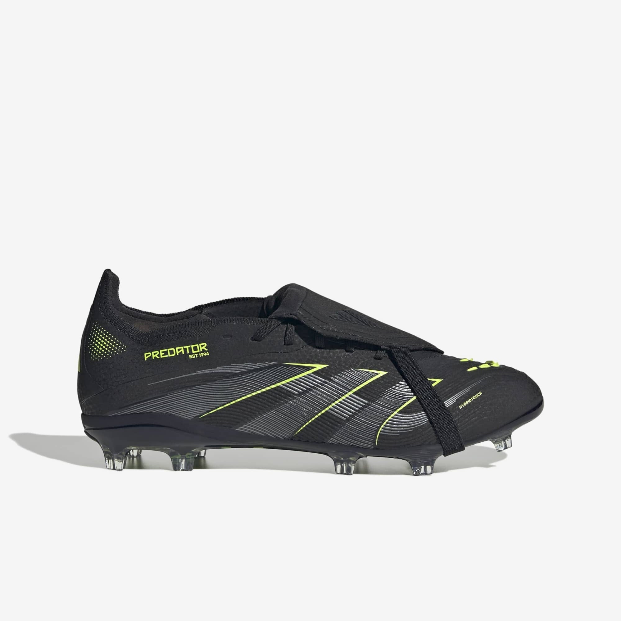 adidas Jr. Predator Elite Fold-Over Tongue Big Kids' Firm-Ground Low-Top Soccer Cleats - Core Black / Iron Met. / Lucid Lemon