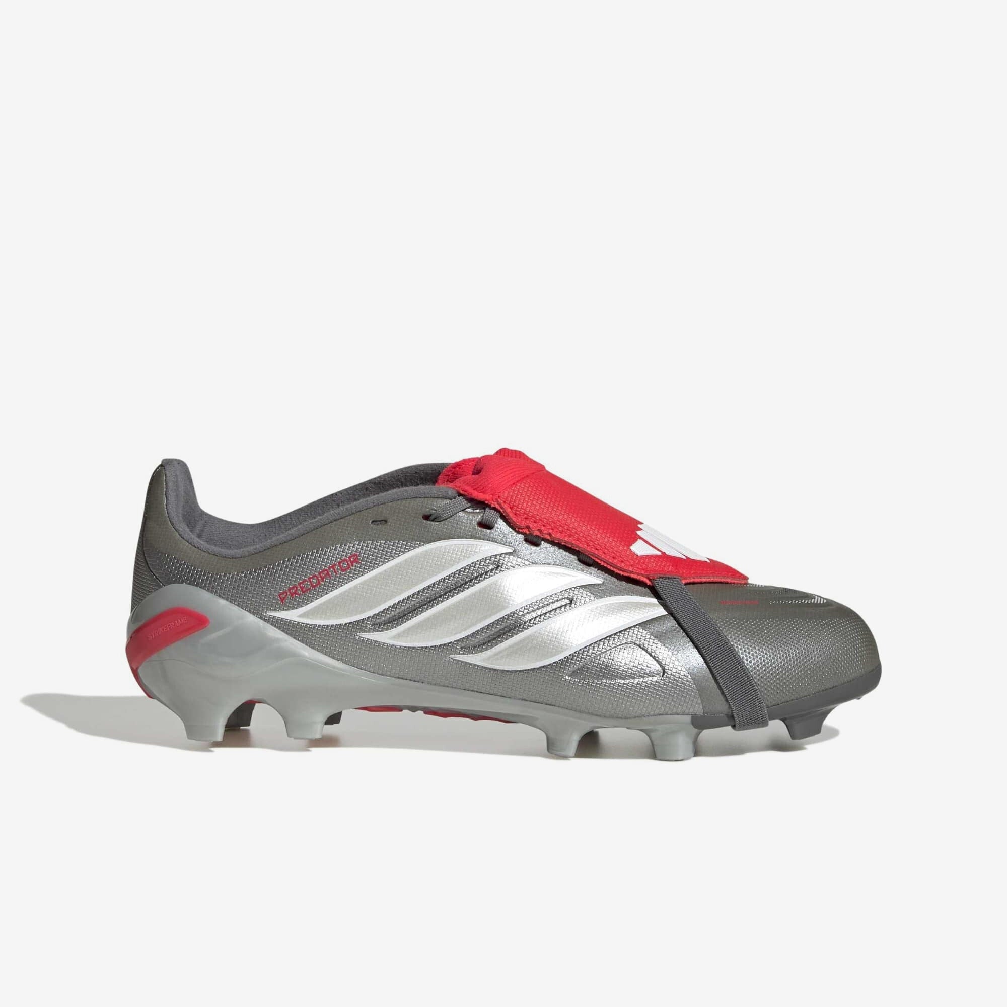 adidas Jr. Predator League Fold-Over Tongue Big Kids' Firm-Ground Low-Top Soccer Cleats - Iron Metallic / Zero Metalic / Lucid Red