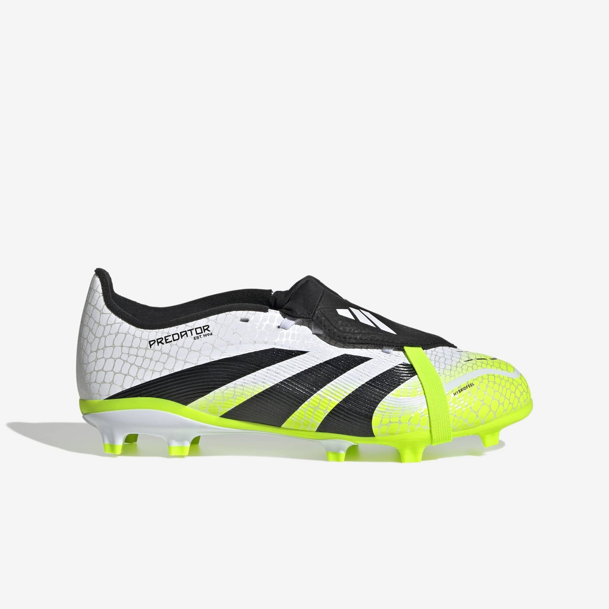adidas Jr. Predator League Fold-Over Tongue Big Kids' Firm/Multi-Ground Low-Top Soccer Cleats - Cloud White / Core Black / Lucid Lemon