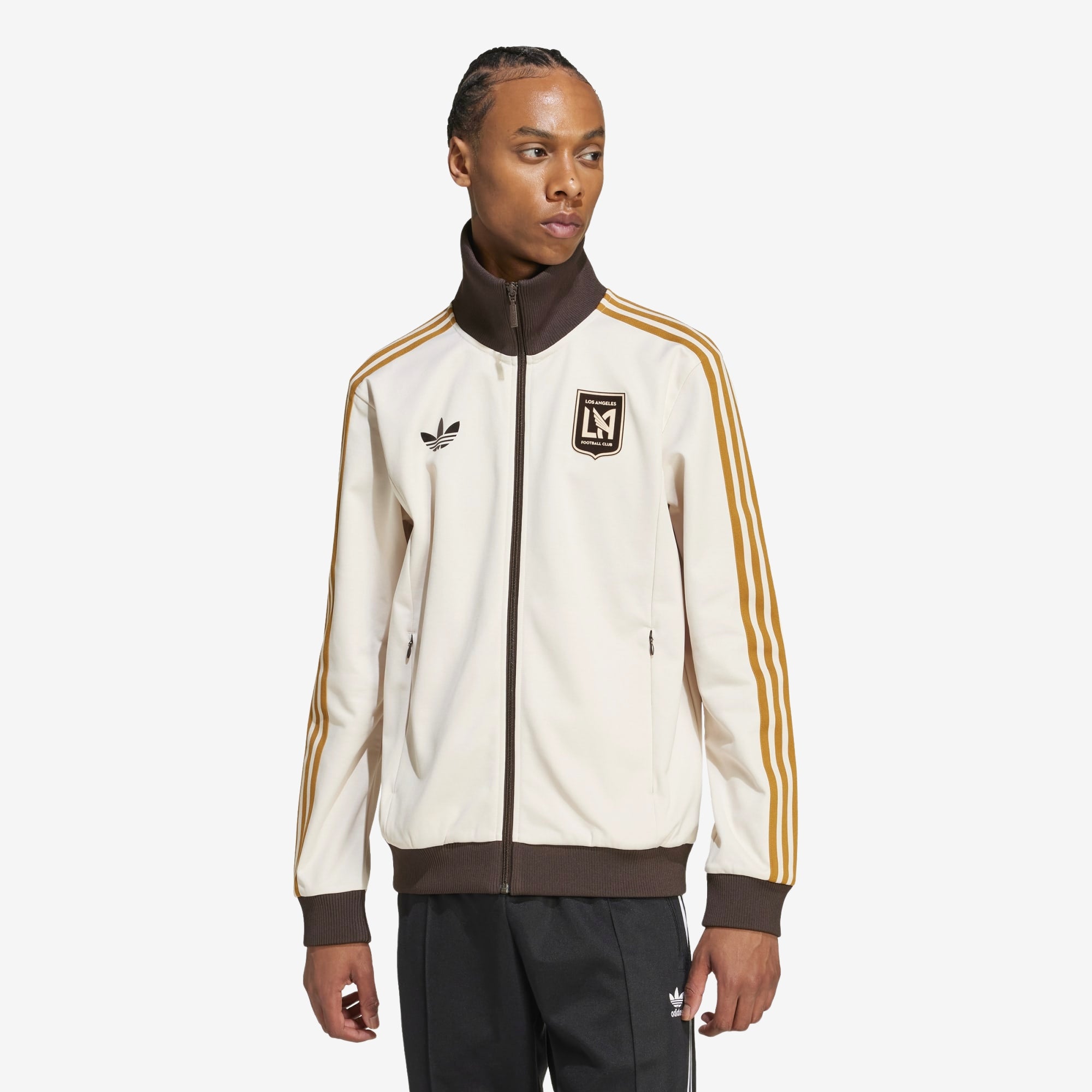 adidas Los Angeles FC 2024 Beckenbauer Top Men's Full-Zip Soccer Track Jacket - Linen / Dark Brown