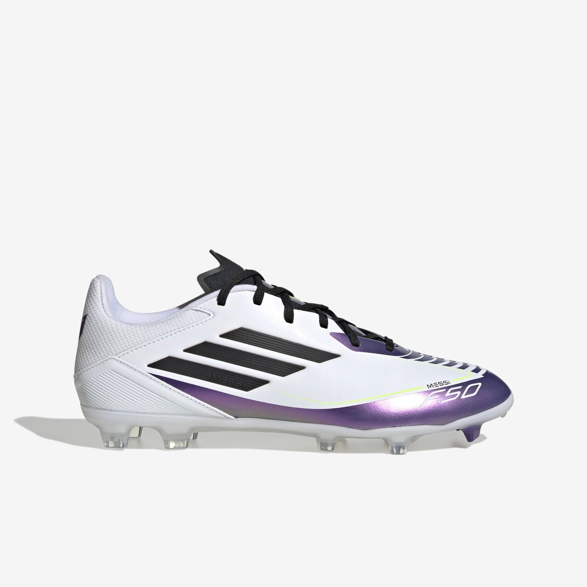 adidas Messi F50 League FG/MG Low-Top Soccer Cleats - Cloud White / Core Black / Purple