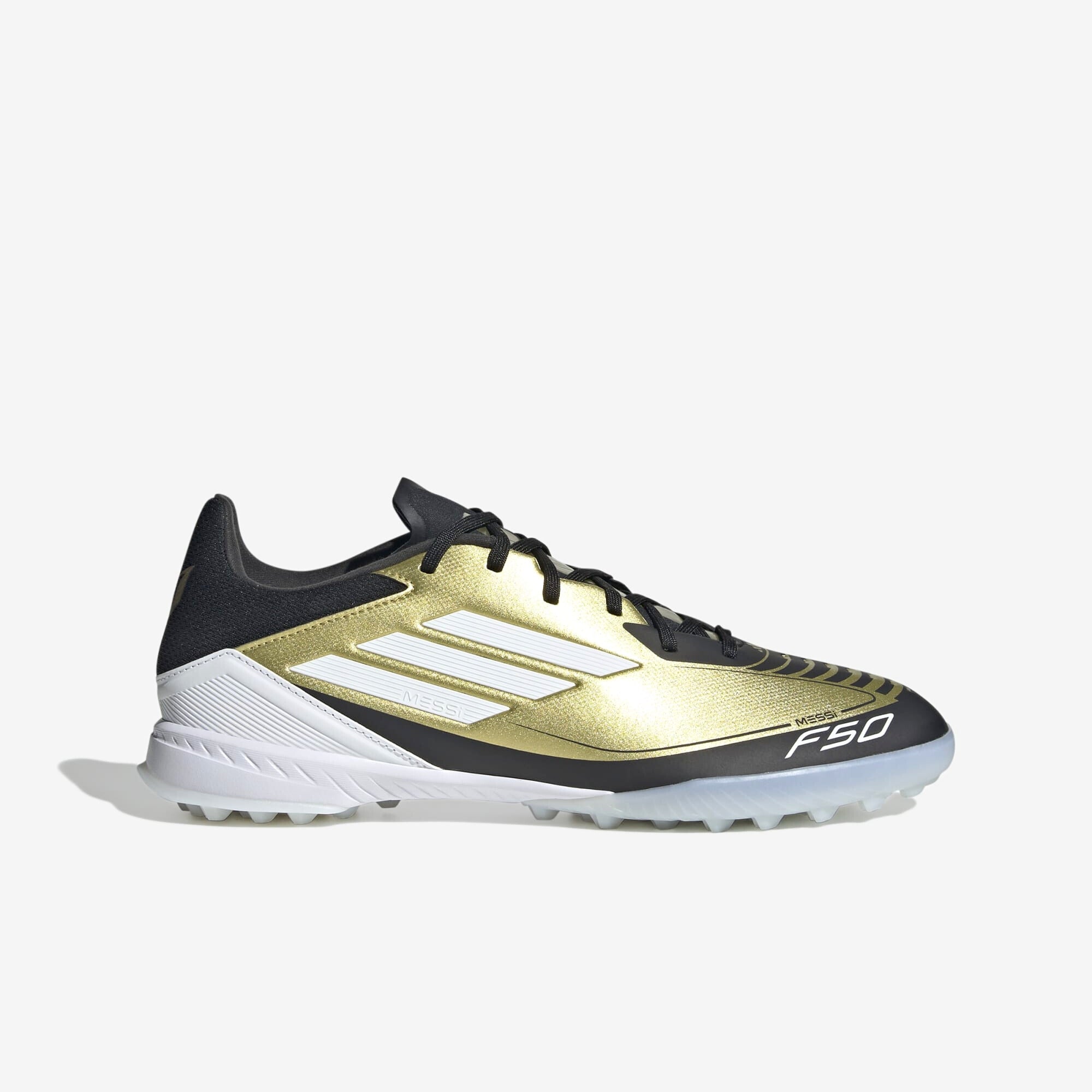 adidas Messi F50 League TF Low-Top Soccer Shoes - Gold Metallic / Cloud White / Core Black