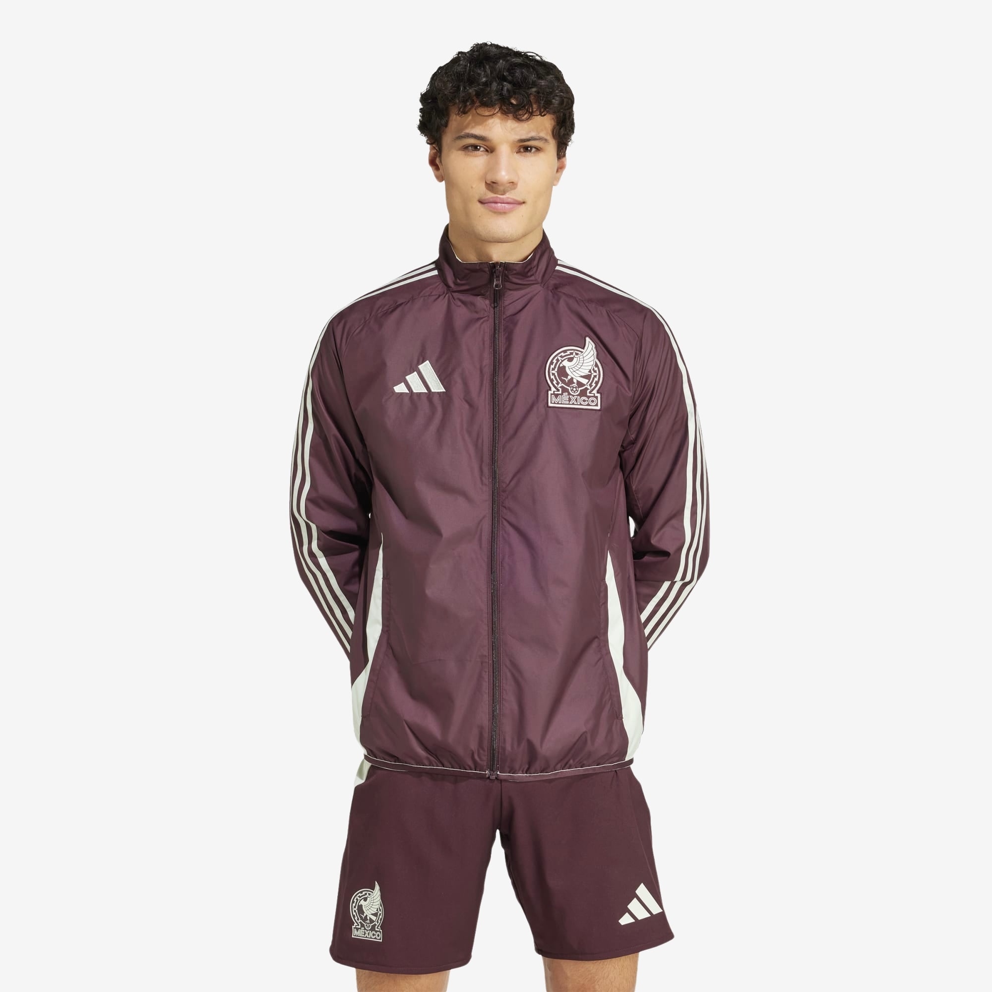 adidas Mexico Anthem Men's Full-Zip Soccer Jacket - Dark Burgundy / Linen Green