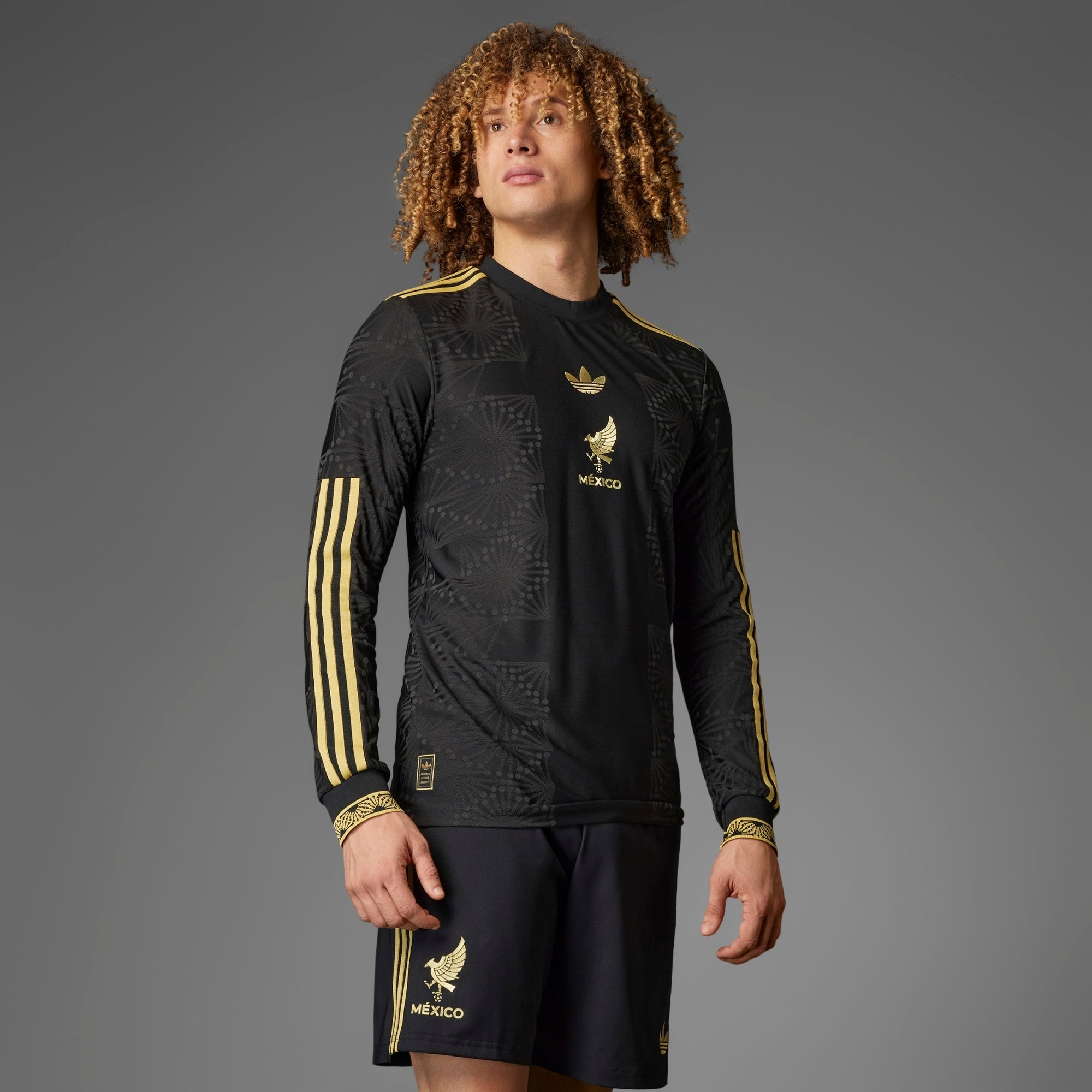 adidas Mexico Gold Long Sleeve Men's HEAT.RDY Soccer Jersey - Black