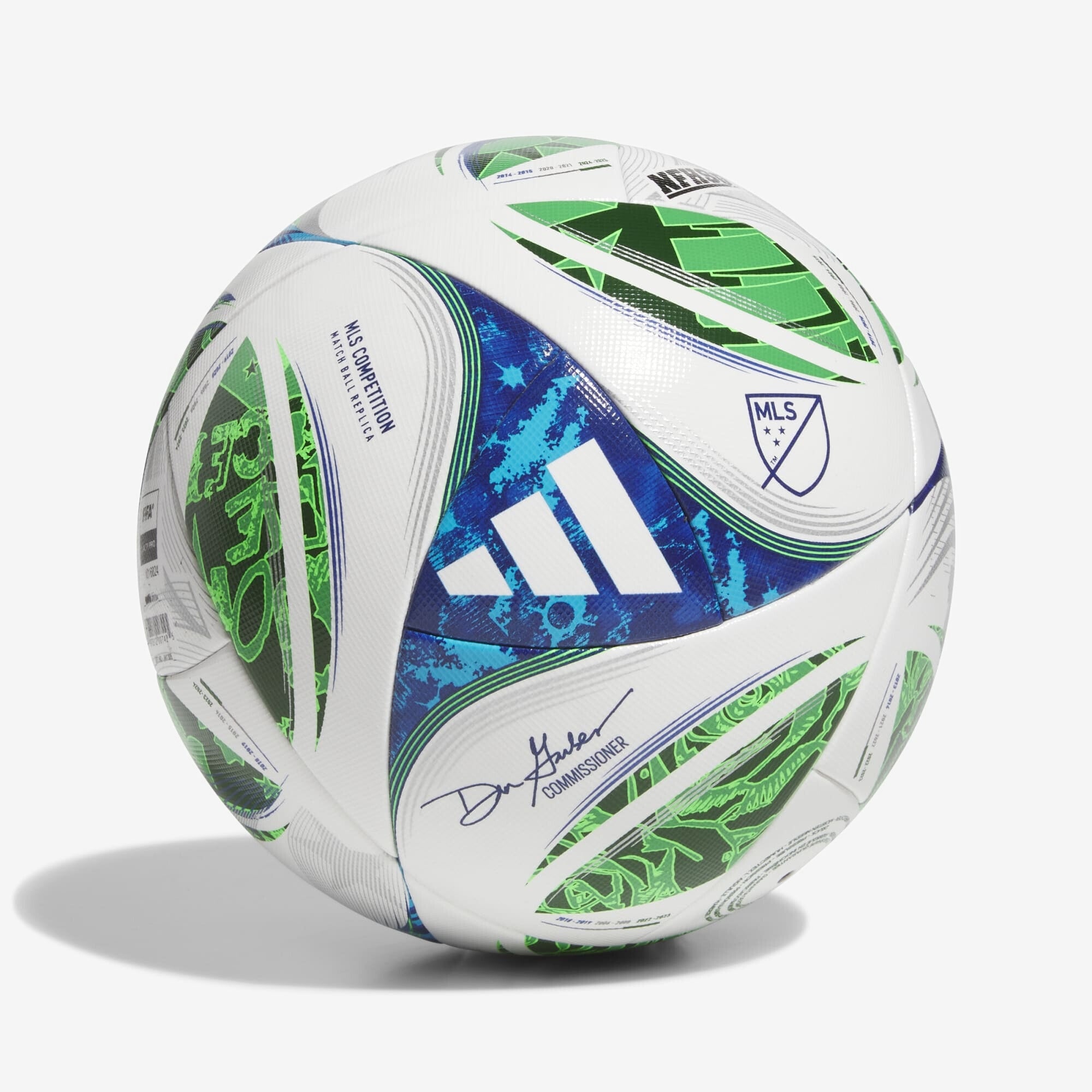 adidas MLS 2025 Competition NFHS Soccer Ball - White / Green / Solar Blue / Glory Blue