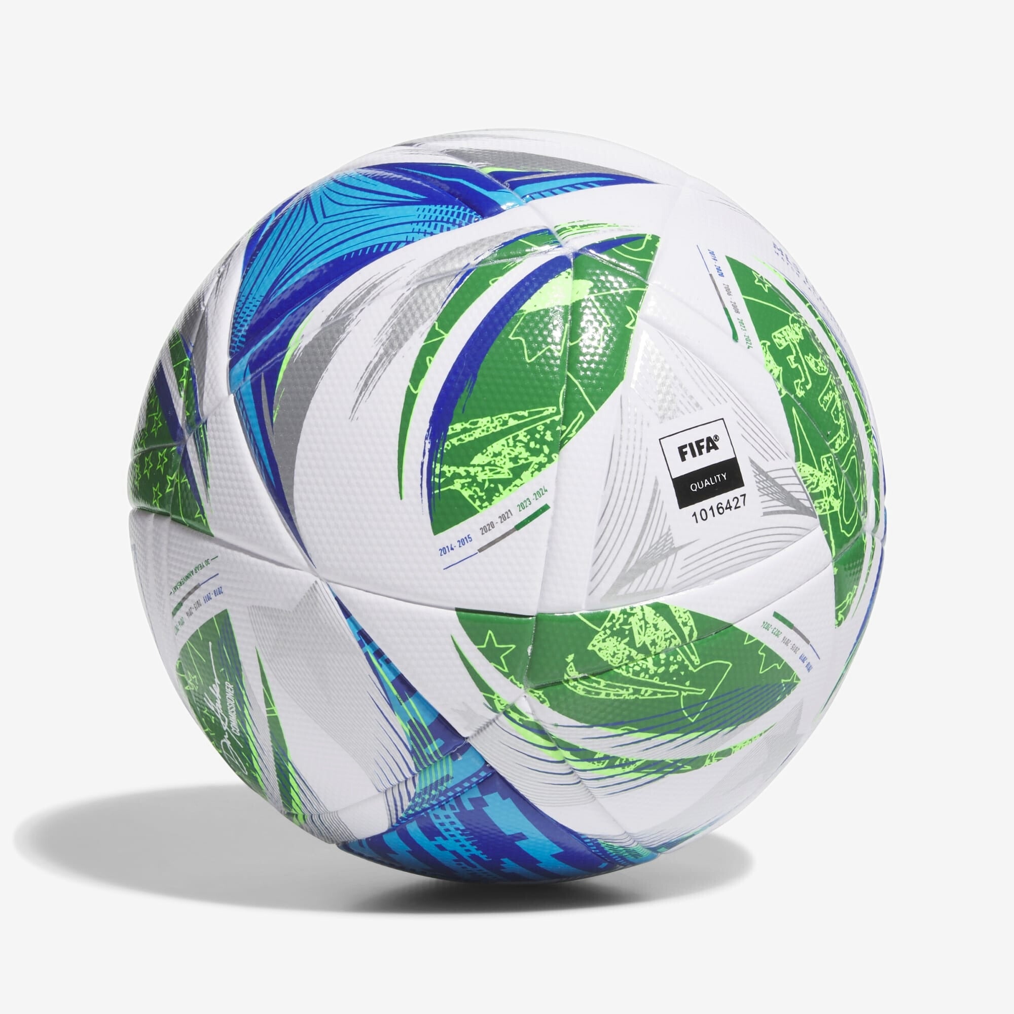 adidas MLS 25 NFHS League Soccer Ball - White / Green / Glow Blue / Solar Blue