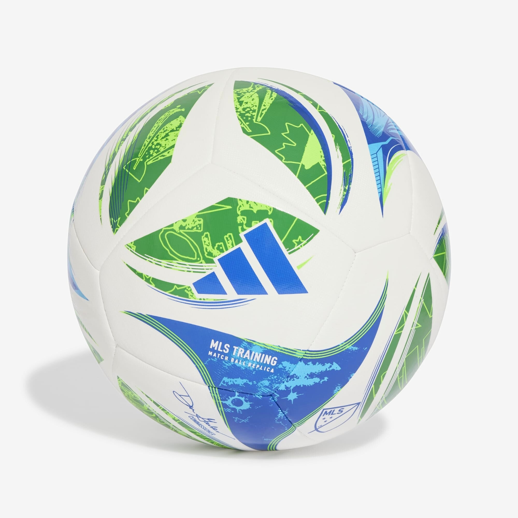 adidas MLS 25 Training Soccer Ball - White / Green / Glow Blue / Solar Blue