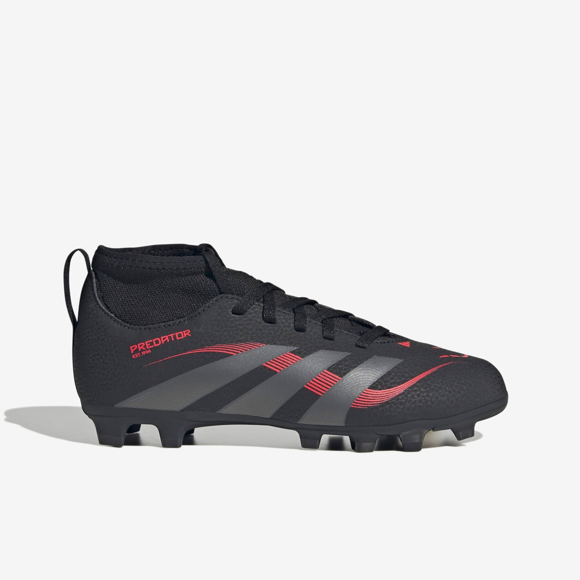 adidas Jr. Predator Club Sock Little/Big Kids' FG/MG Low-Top Soccer Cleats - Core Black / Grey Four / Lucid Red