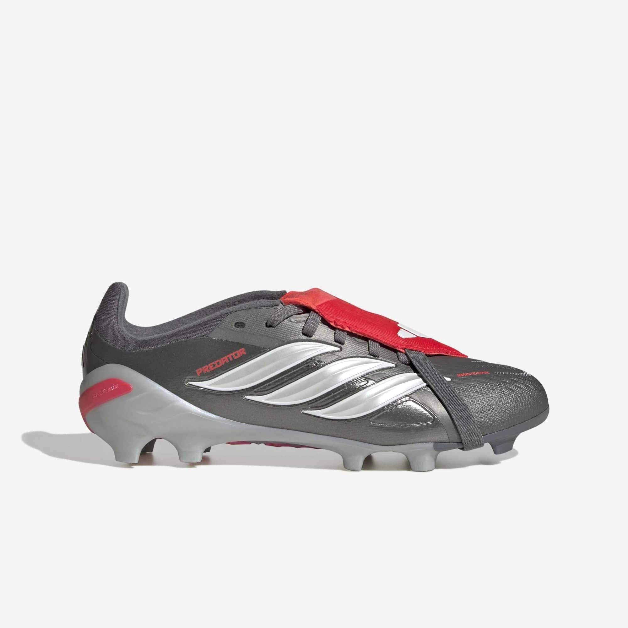 adidas Predator Elite Fold-Over Tongue Big Kids' Firm-Ground Low-Top Soccer Cleats - Iron Metallic / Zero Metalic / Lucid Red