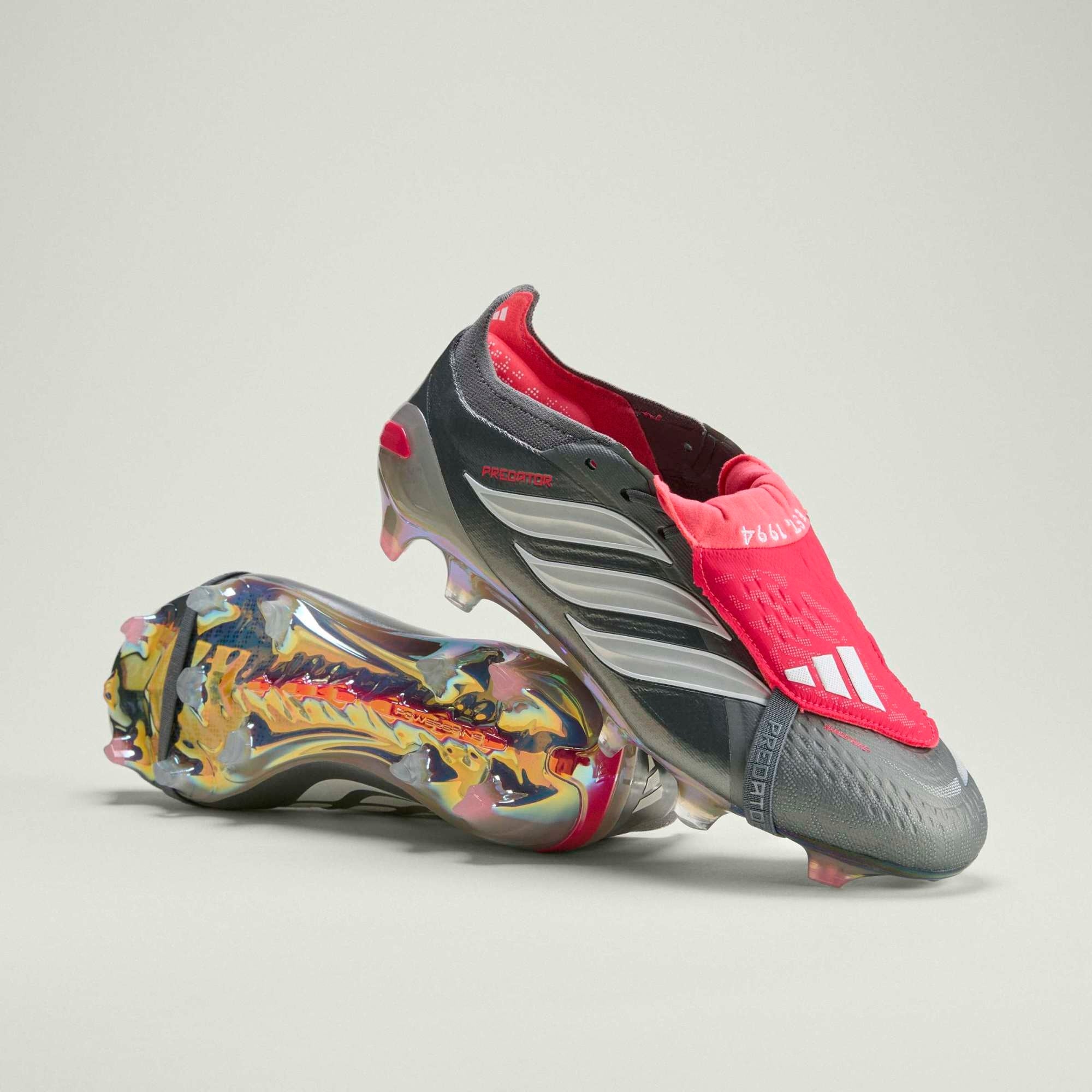 adidas Predator Elite Fold-Over Tongue Firm-Ground Low-Top Soccer Cleats - Iron Metallic / Cloud White / Lucid Red