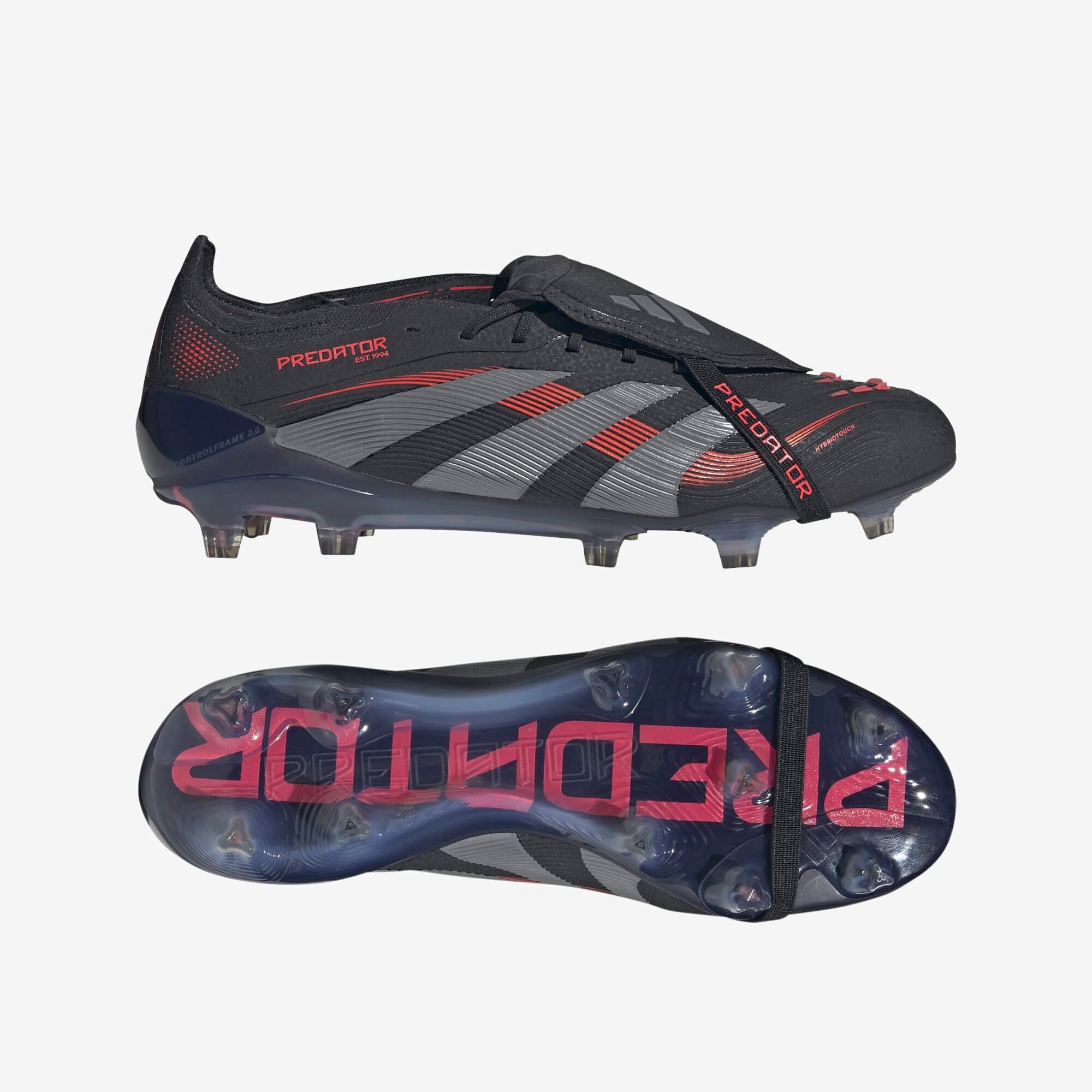 adidas Predator Elite Fold-Over Tongue FG Low-Top Soccer Cleats - Core Black / Grey Four / Lucid Red