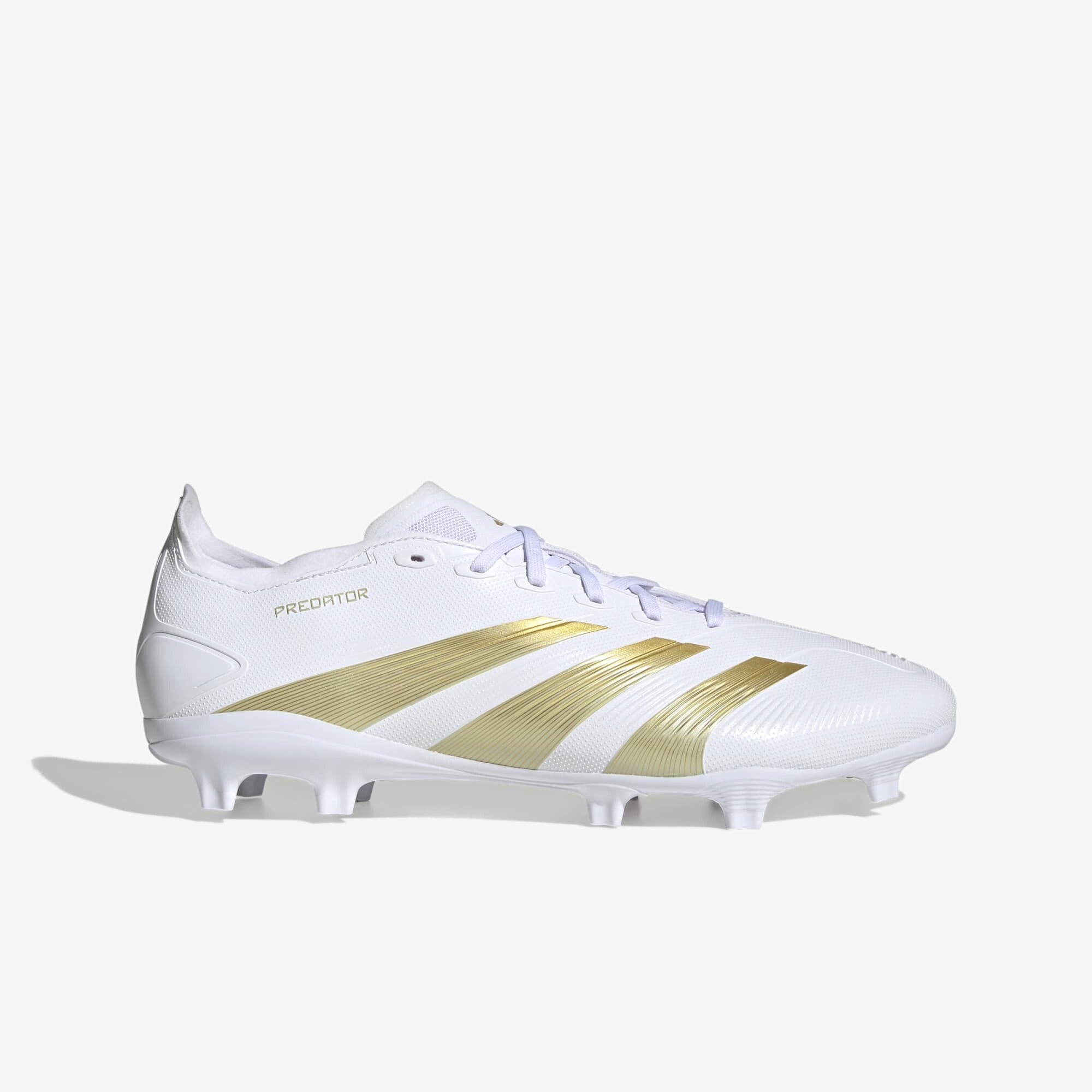 adidas Predator League FG Low-Top Soccer Cleats - Cloud White / Gold Metallic / Sandy Beige Met