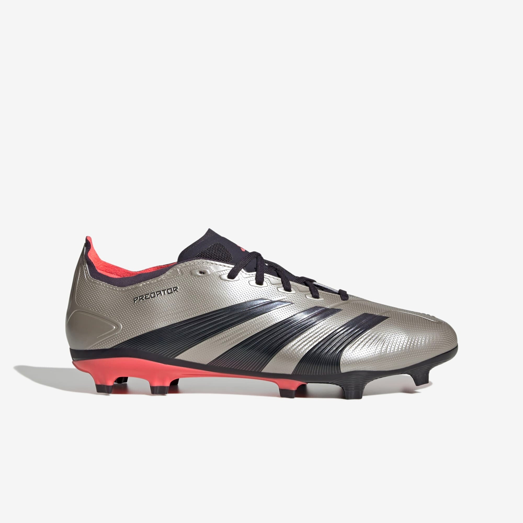 adidas Predator League FG Low-Top Soccer Cleats - Platinum Metallic / Aurora Black / Turbo